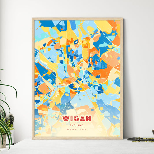 Colorful WIGAN ENGLAND Fine Art Map Blue Orange