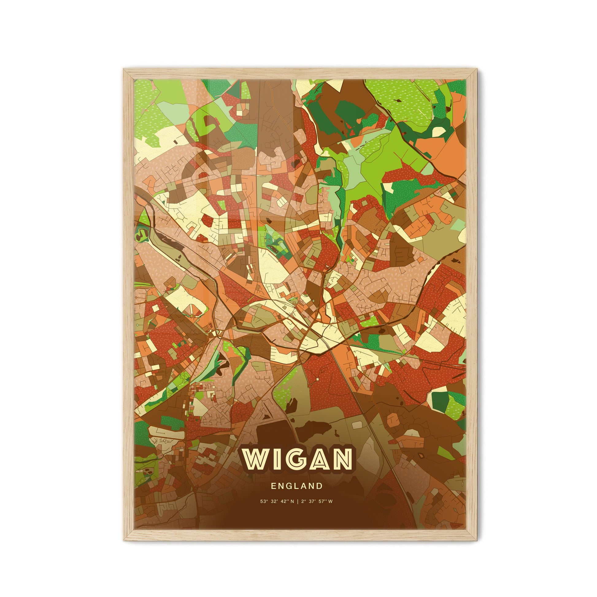 Colorful WIGAN ENGLAND Fine Art Map Farmhouse