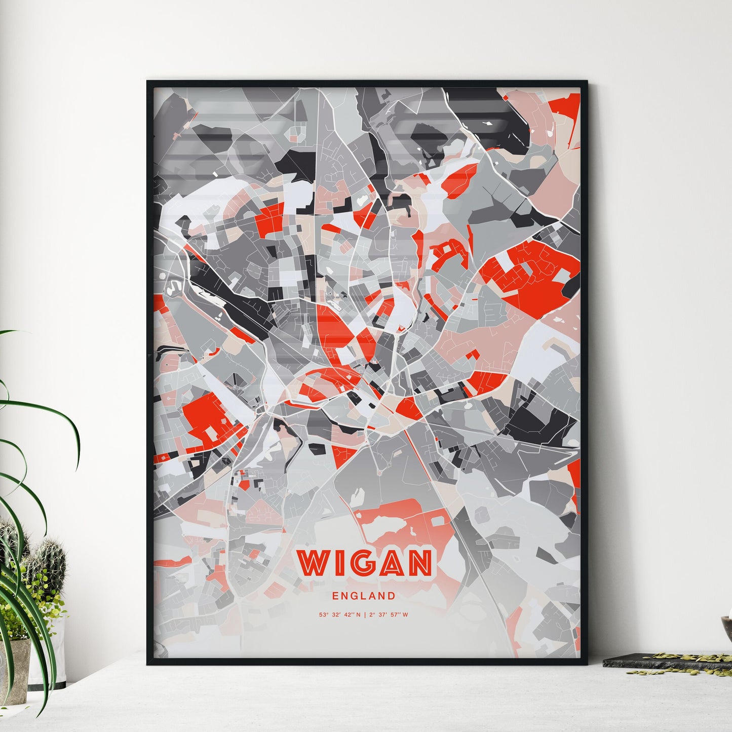 Colorful WIGAN ENGLAND Fine Art Map Modern