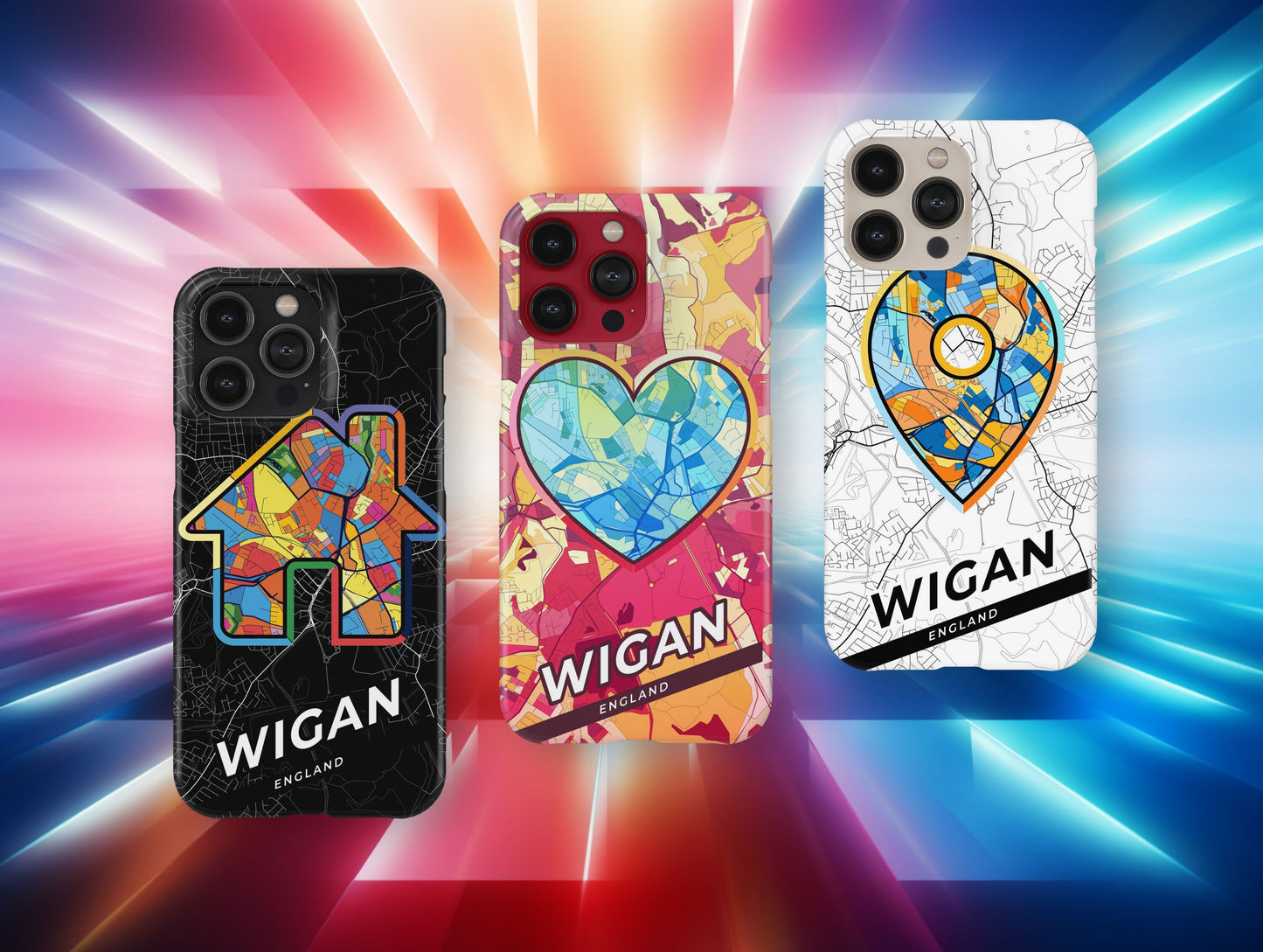 Wigan England slim phone case with colorful icon