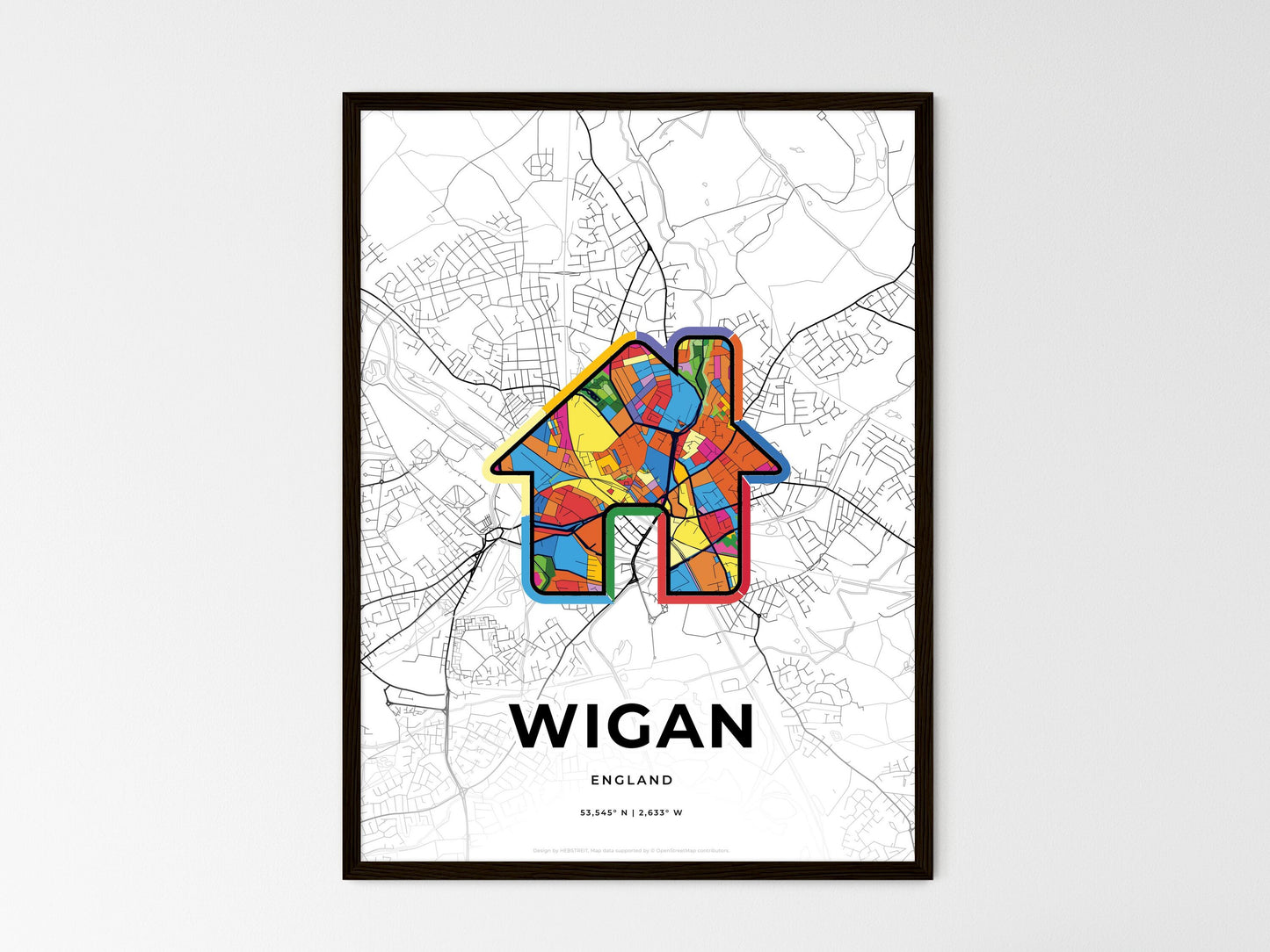 Wigan England wedding art map with home icon