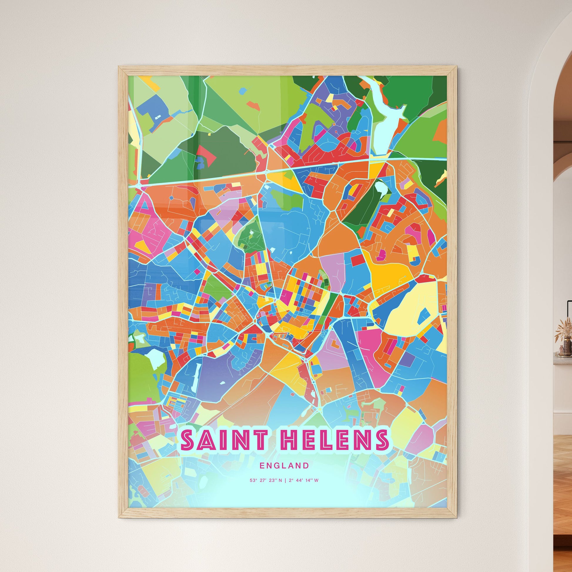 Colorful SAINT HELENS ENGLAND Fine Art Map Crazy Colors