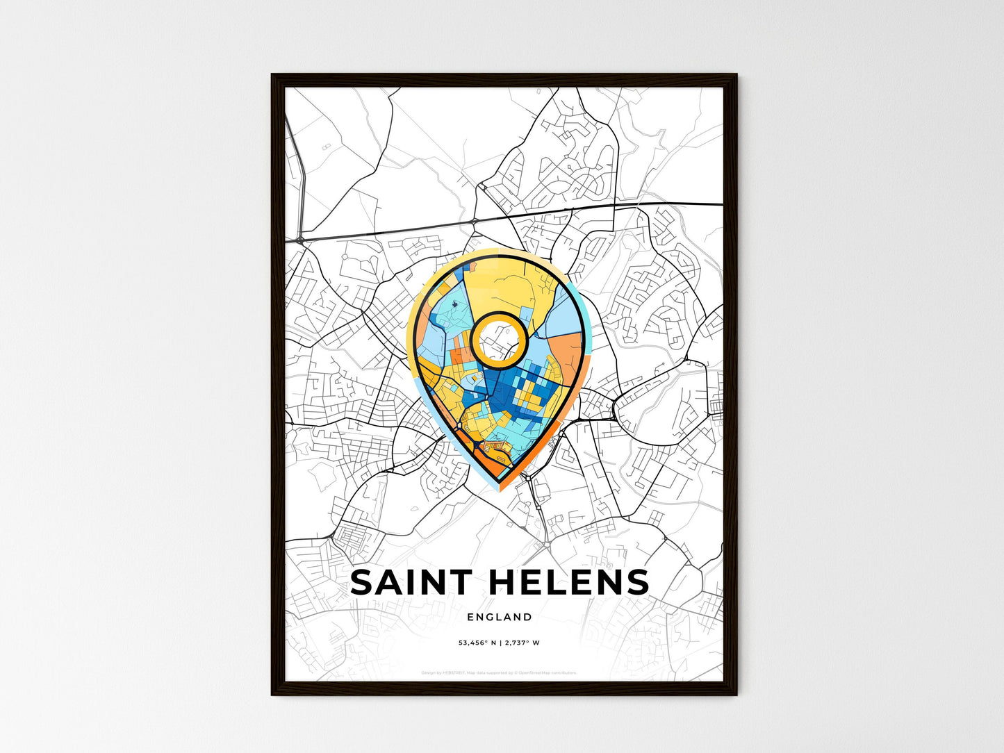 Saint Helens England wedding art map with pointer icon