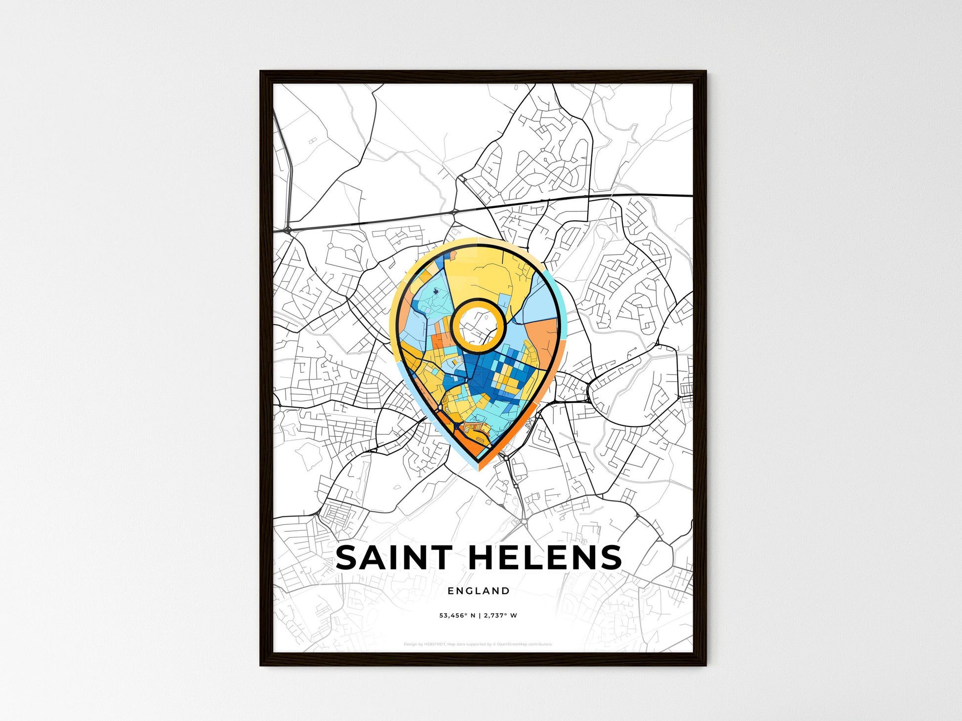 Saint Helens England wedding art map with pointer icon