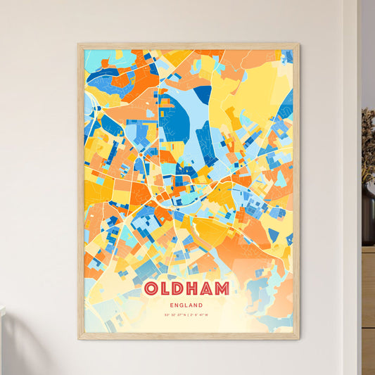 Colorful Oldham England Fine Art Map Blue Orange