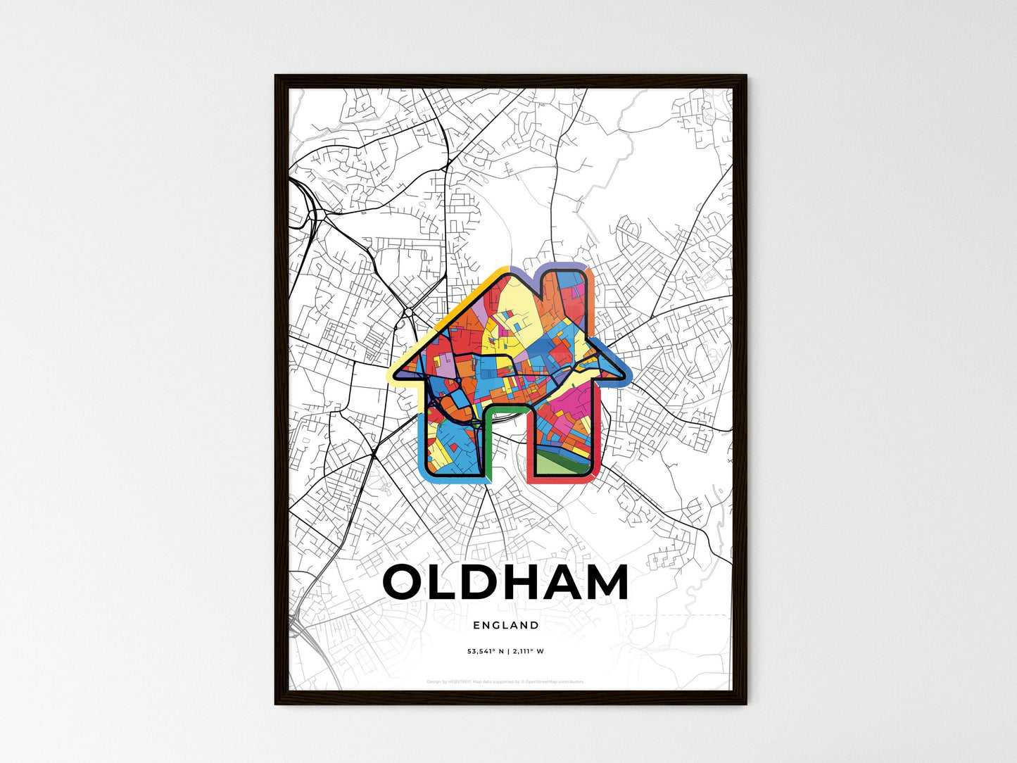 Oldham England wedding art map with home icon
