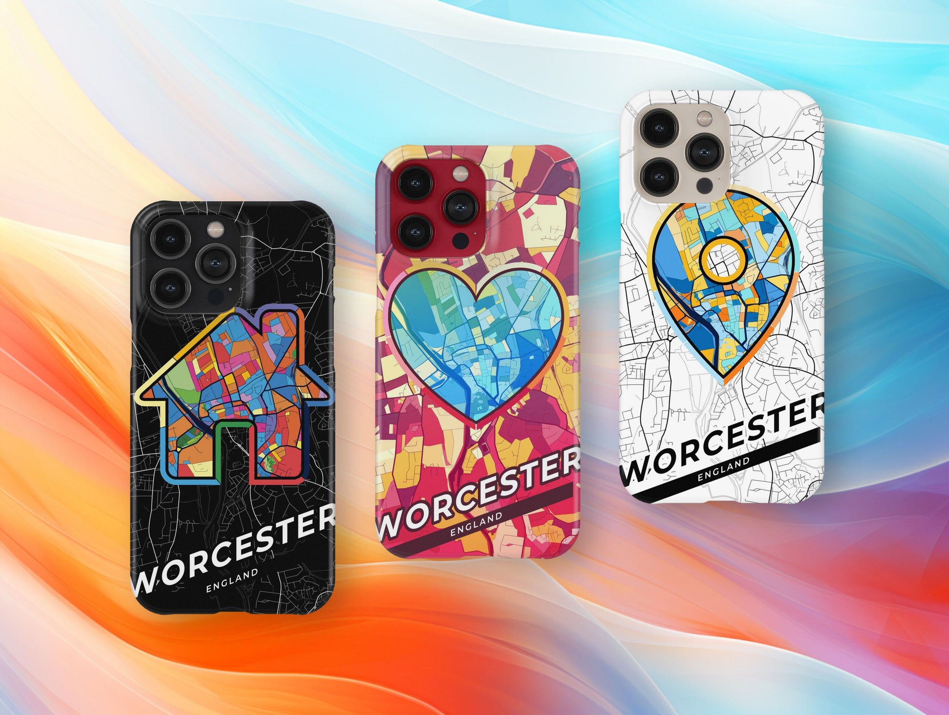 Worcester England slim phone case with colorful icon