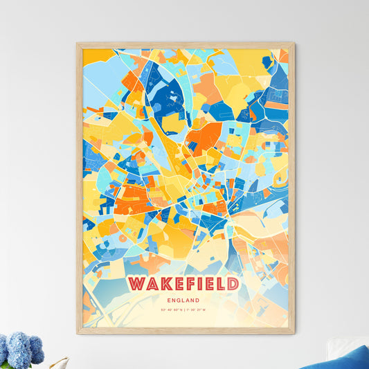 Colorful WAKEFIELD ENGLAND Fine Art Map Blue Orange