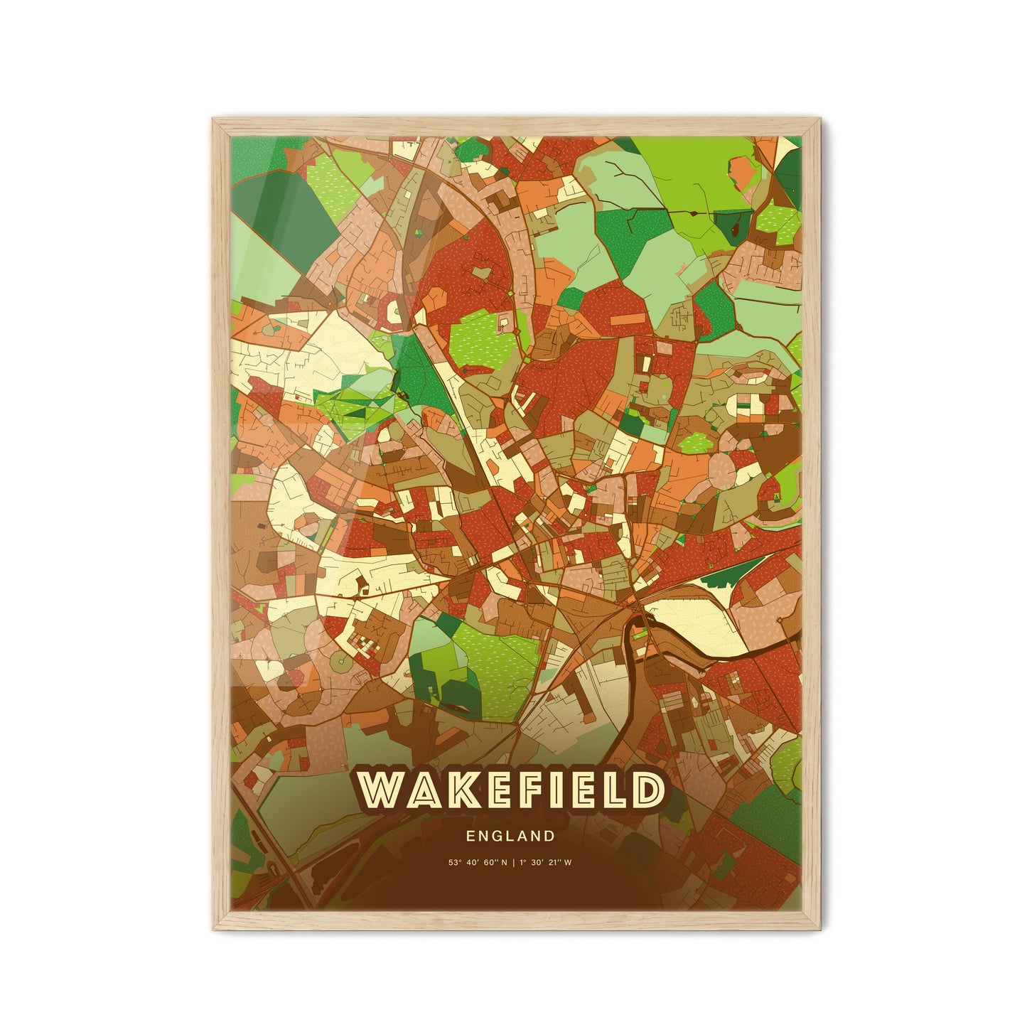 Colorful WAKEFIELD ENGLAND Fine Art Map Farmhouse