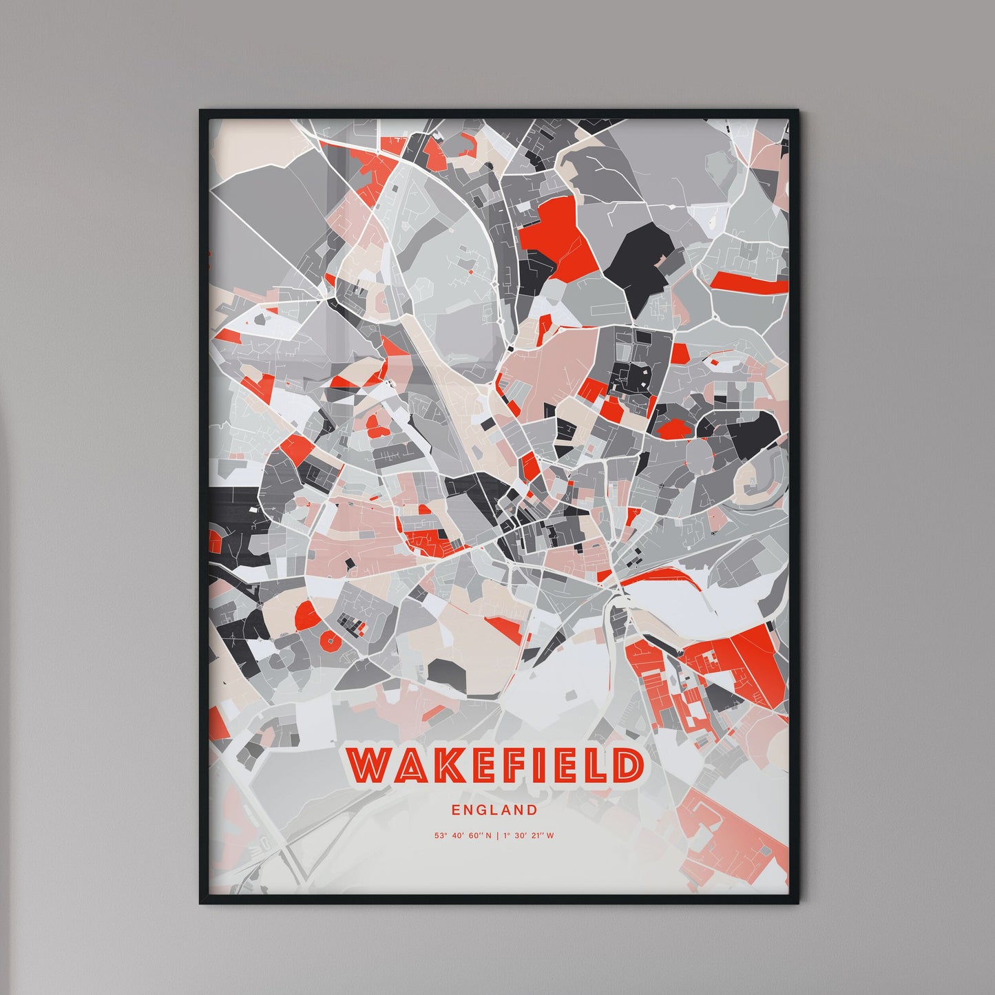 Colorful WAKEFIELD ENGLAND Fine Art Map Modern