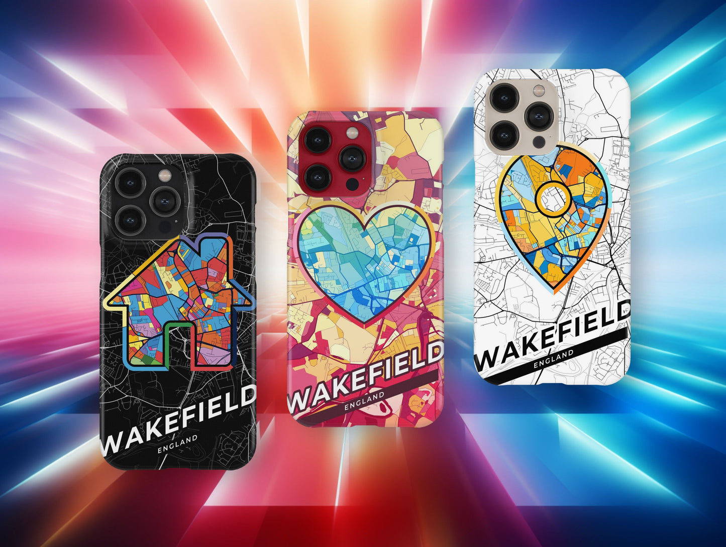 Wakefield England slim phone case with colorful icon