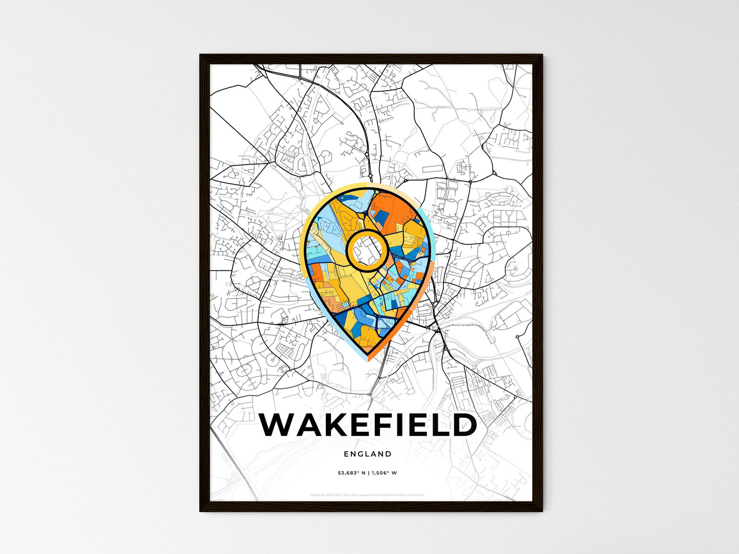 Wakefield England wedding art map with pointer icon