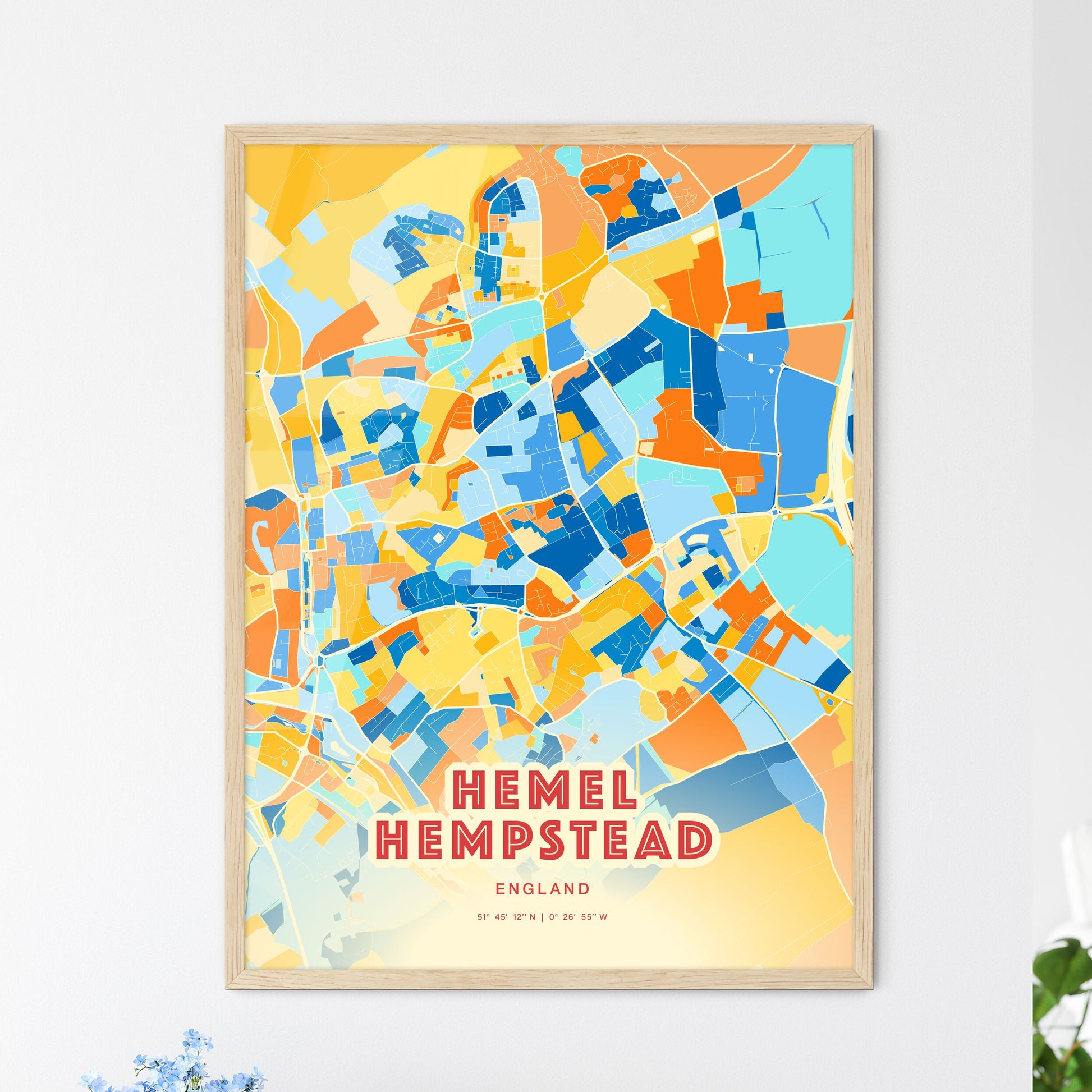 Colorful HEMEL HEMPSTEAD ENGLAND Fine Art Map Blue Orange