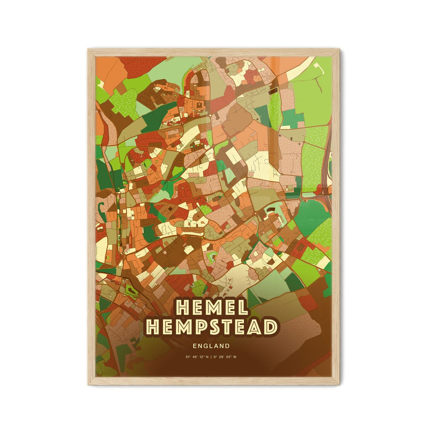 Colorful HEMEL HEMPSTEAD ENGLAND Fine Art Map Farmhouse