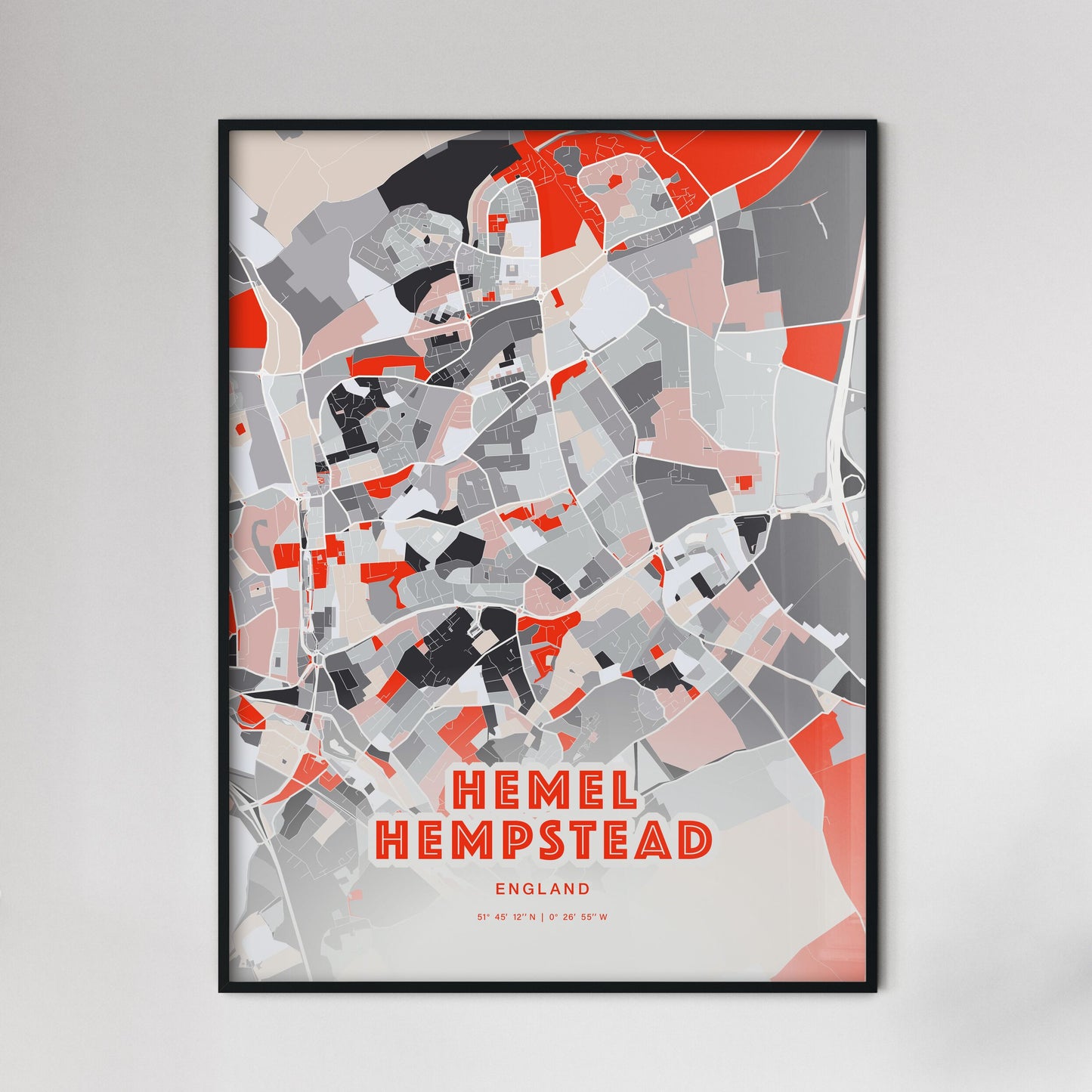 Colorful HEMEL HEMPSTEAD ENGLAND Fine Art Map Modern