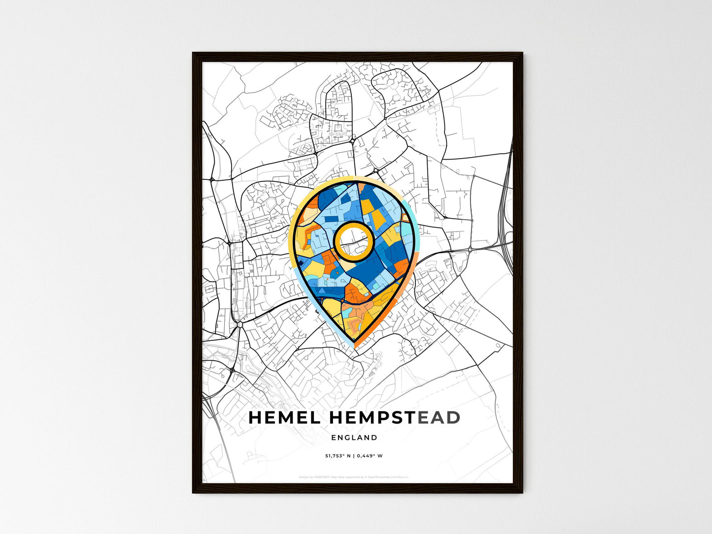 Hemel Hempstead England wedding art map with pointer icon