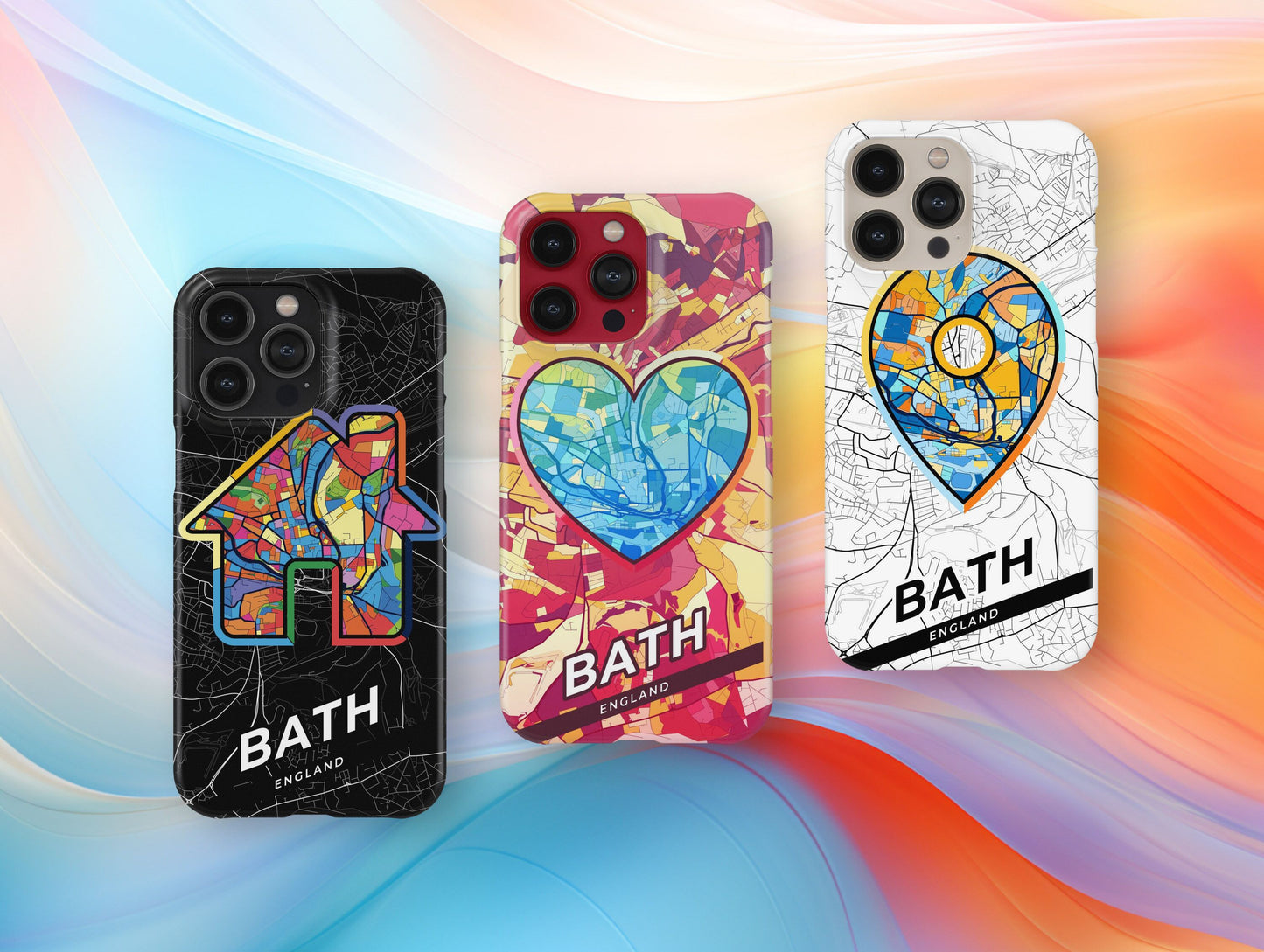 Bath England slim phone case with colorful icon. Birthday, wedding or housewarming gift. Couple match cases.
