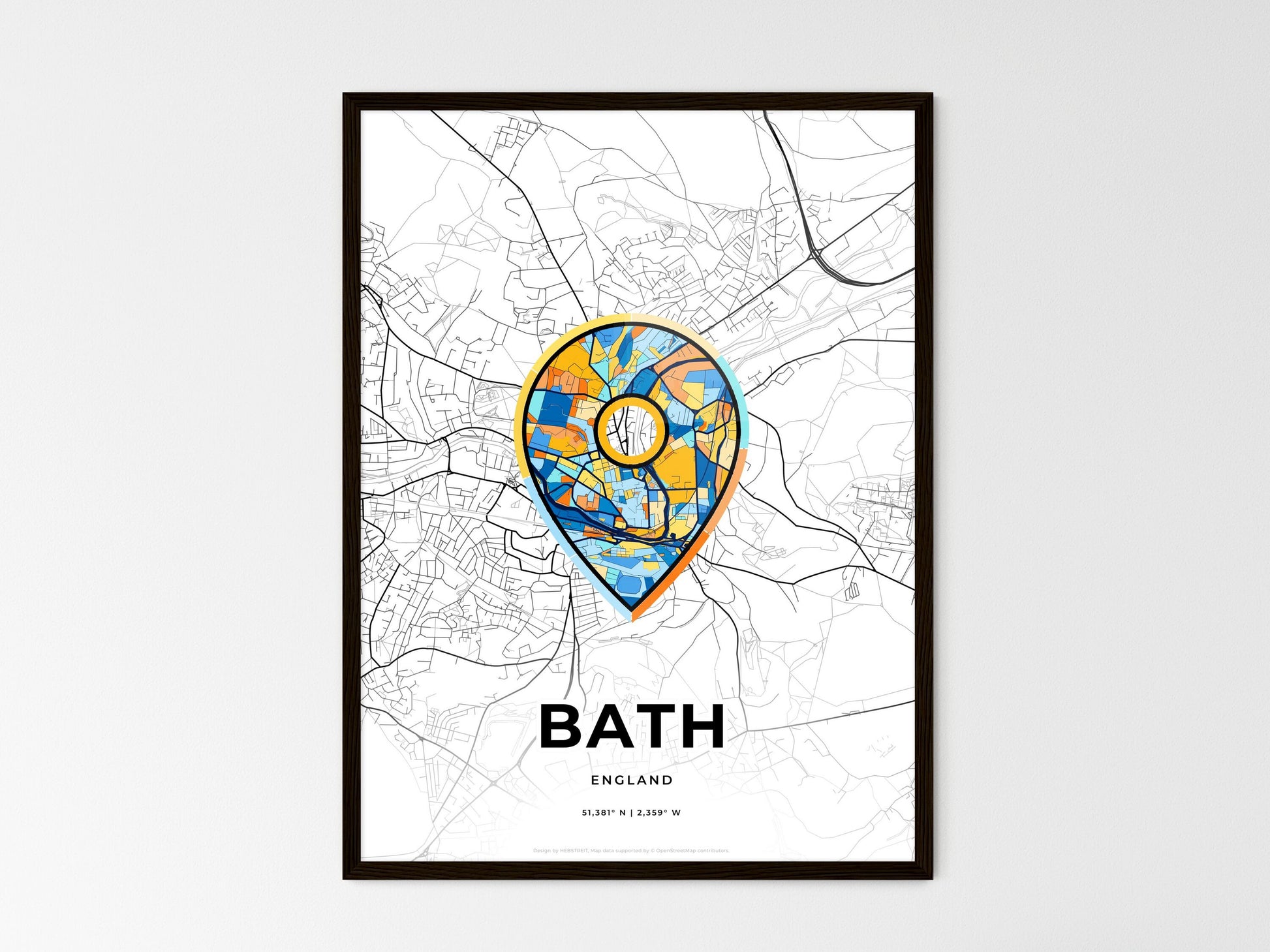 Bath England wedding art map with pointer icon