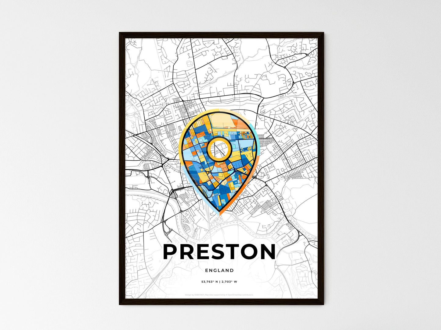 Preston England wedding art map with pointer icon