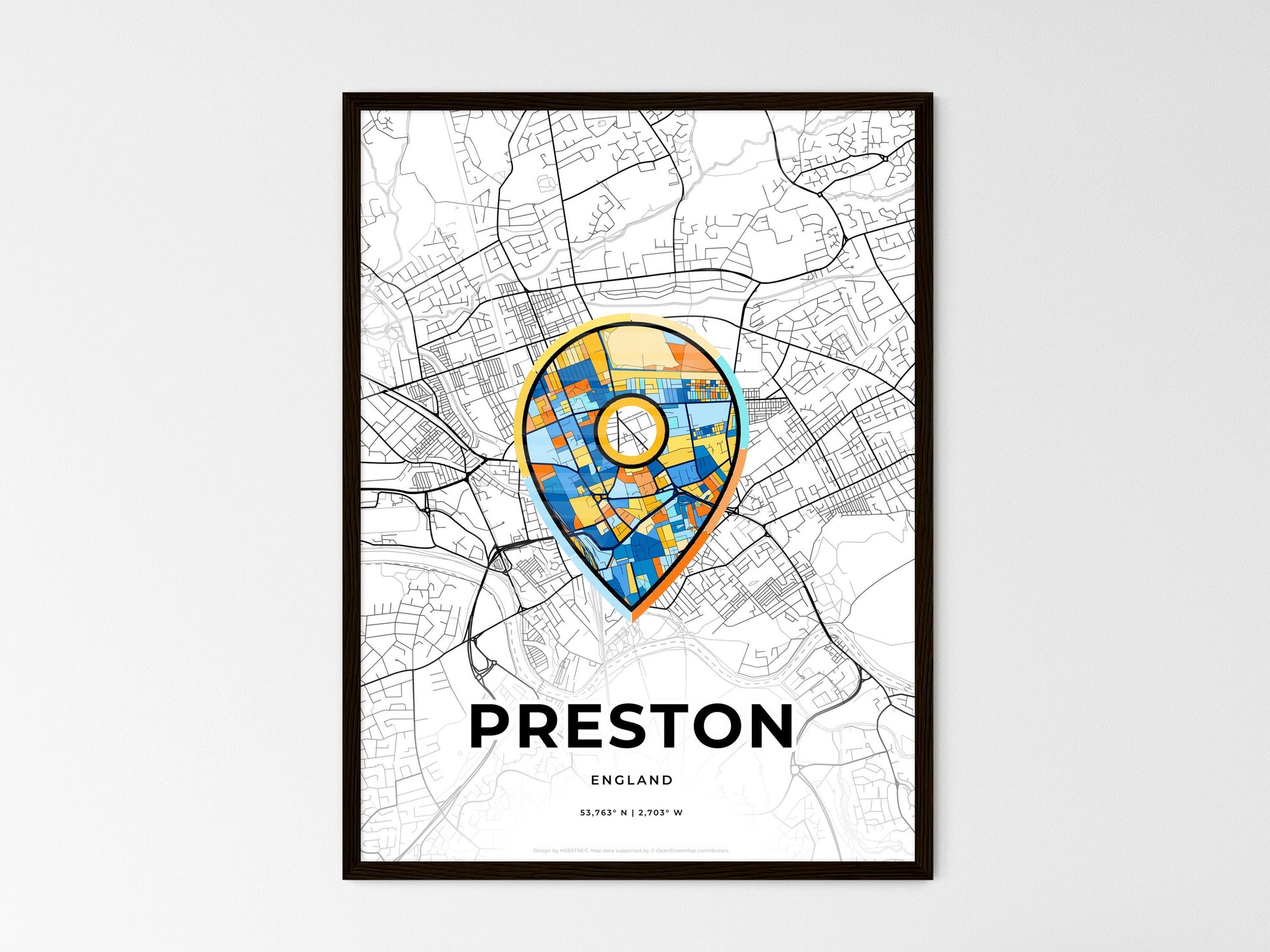 Preston England wedding art map with pointer icon