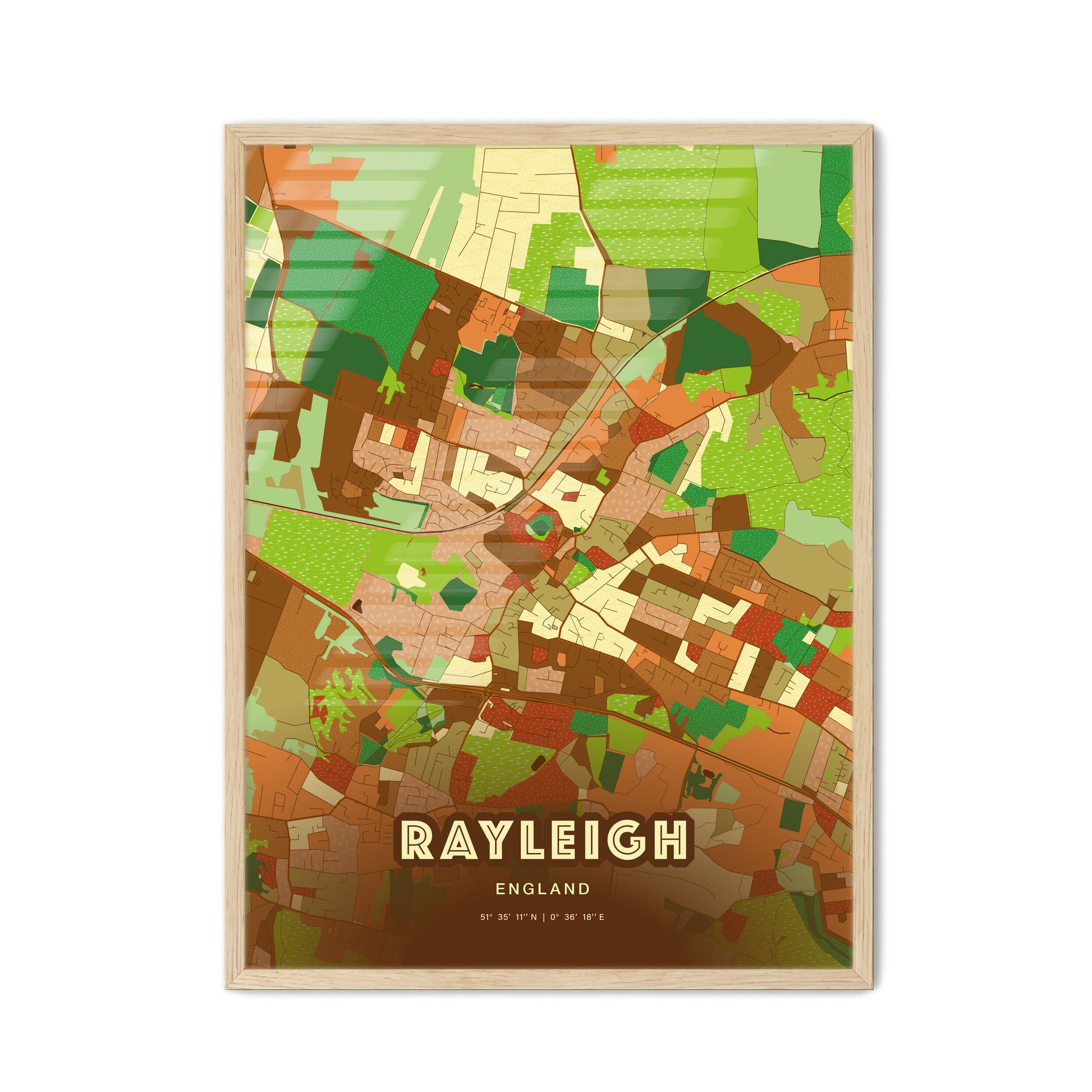 Colorful RAYLEIGH ENGLAND Fine Art Map Farmhouse