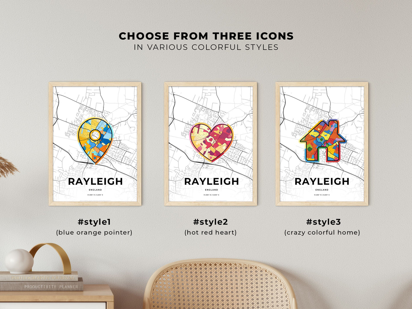 Rayleigh England maps with colorful icons