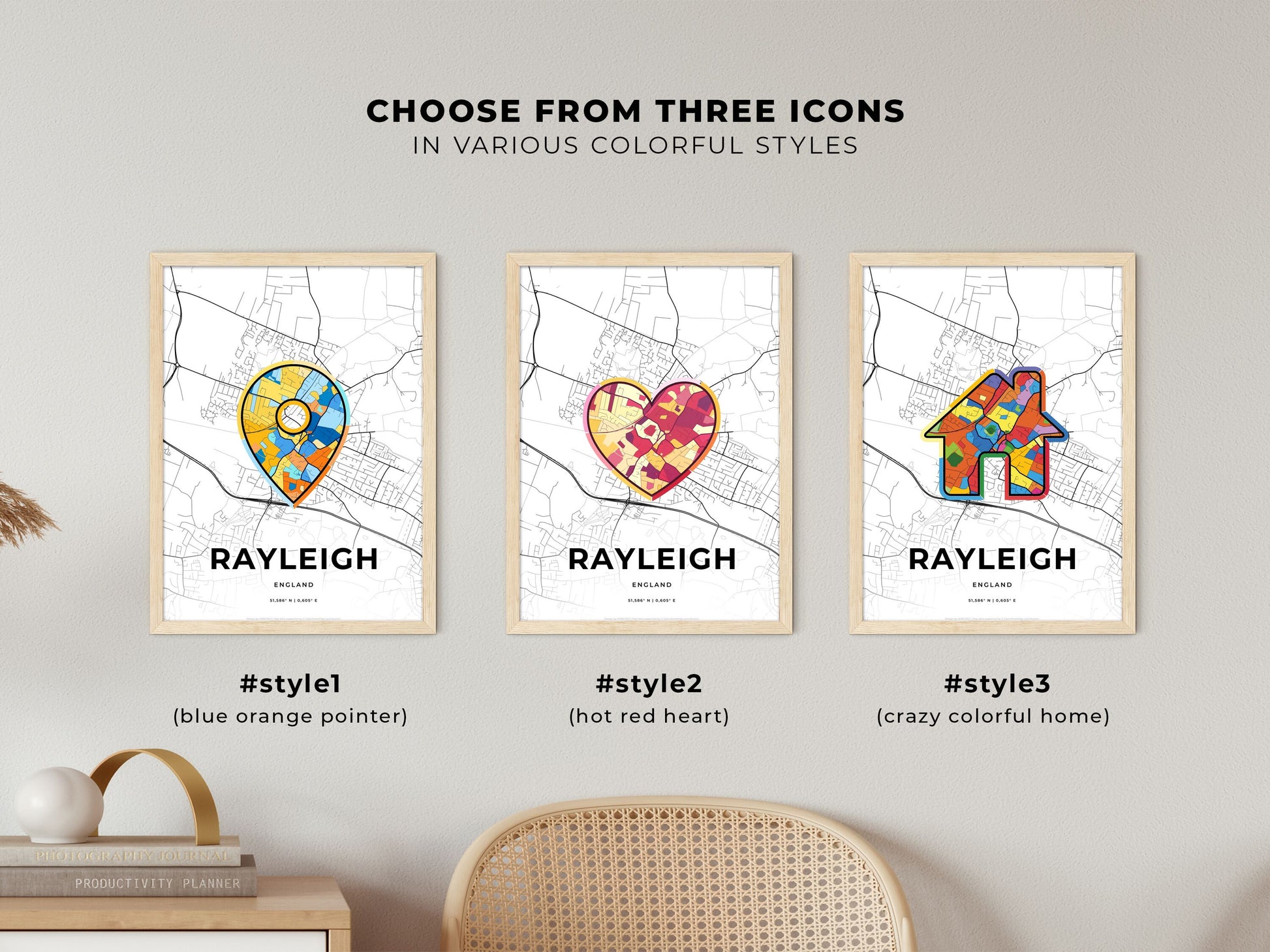 Rayleigh England maps with colorful icons