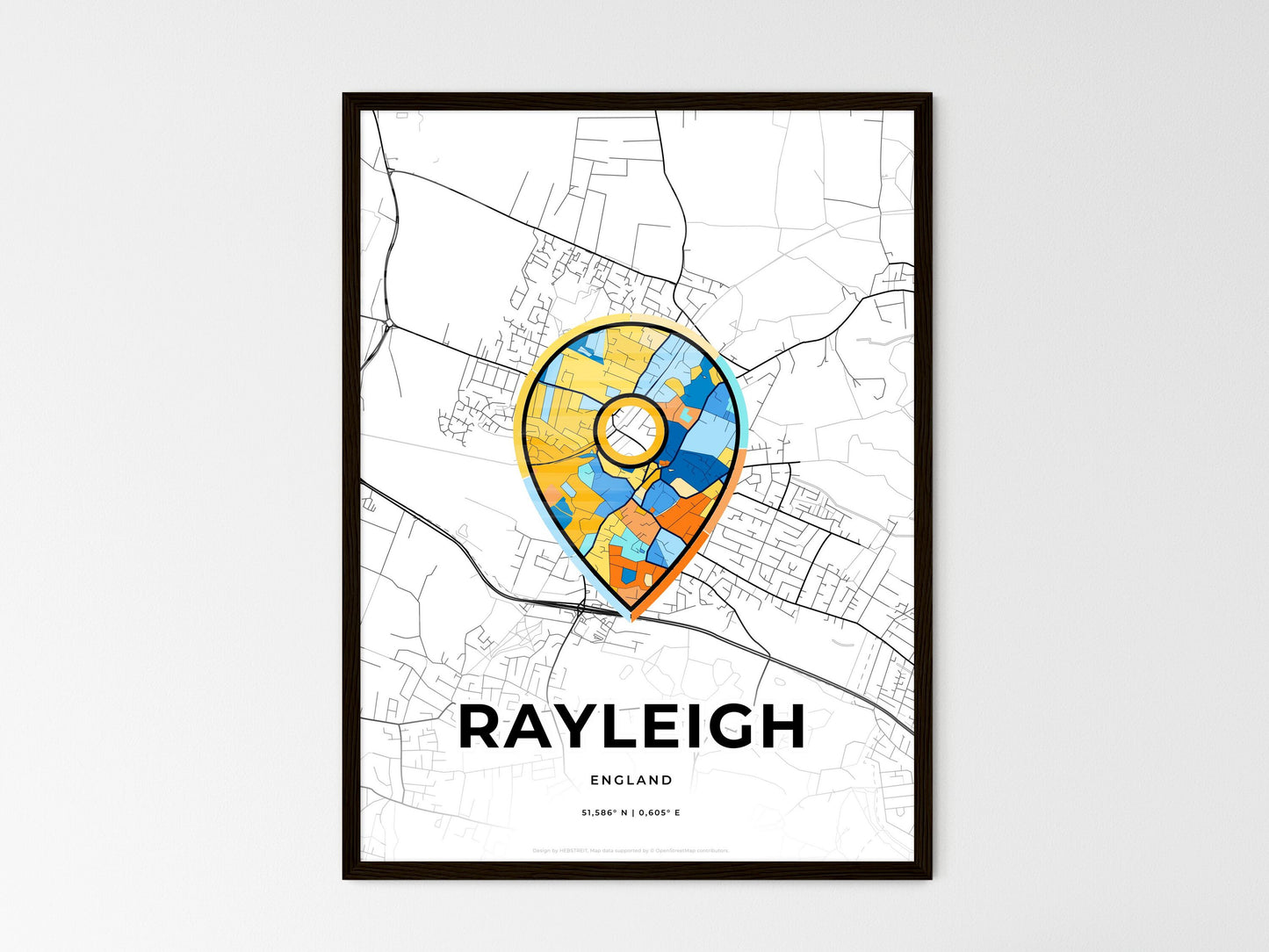 Rayleigh England wedding art map with pointer icon