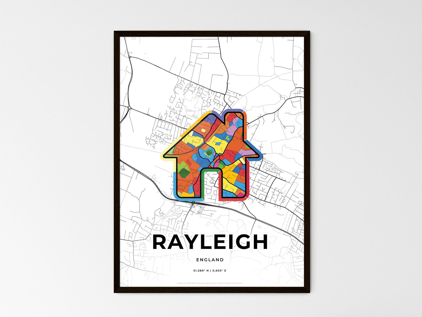 Rayleigh England wedding art map with home icon