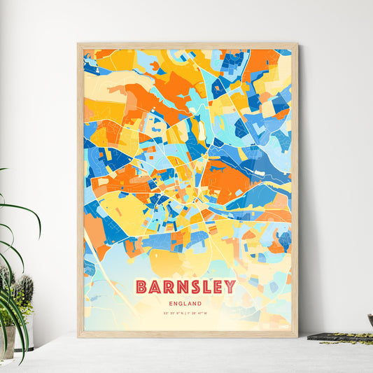 Colorful Barnsley England Fine Art Map Blue Orange