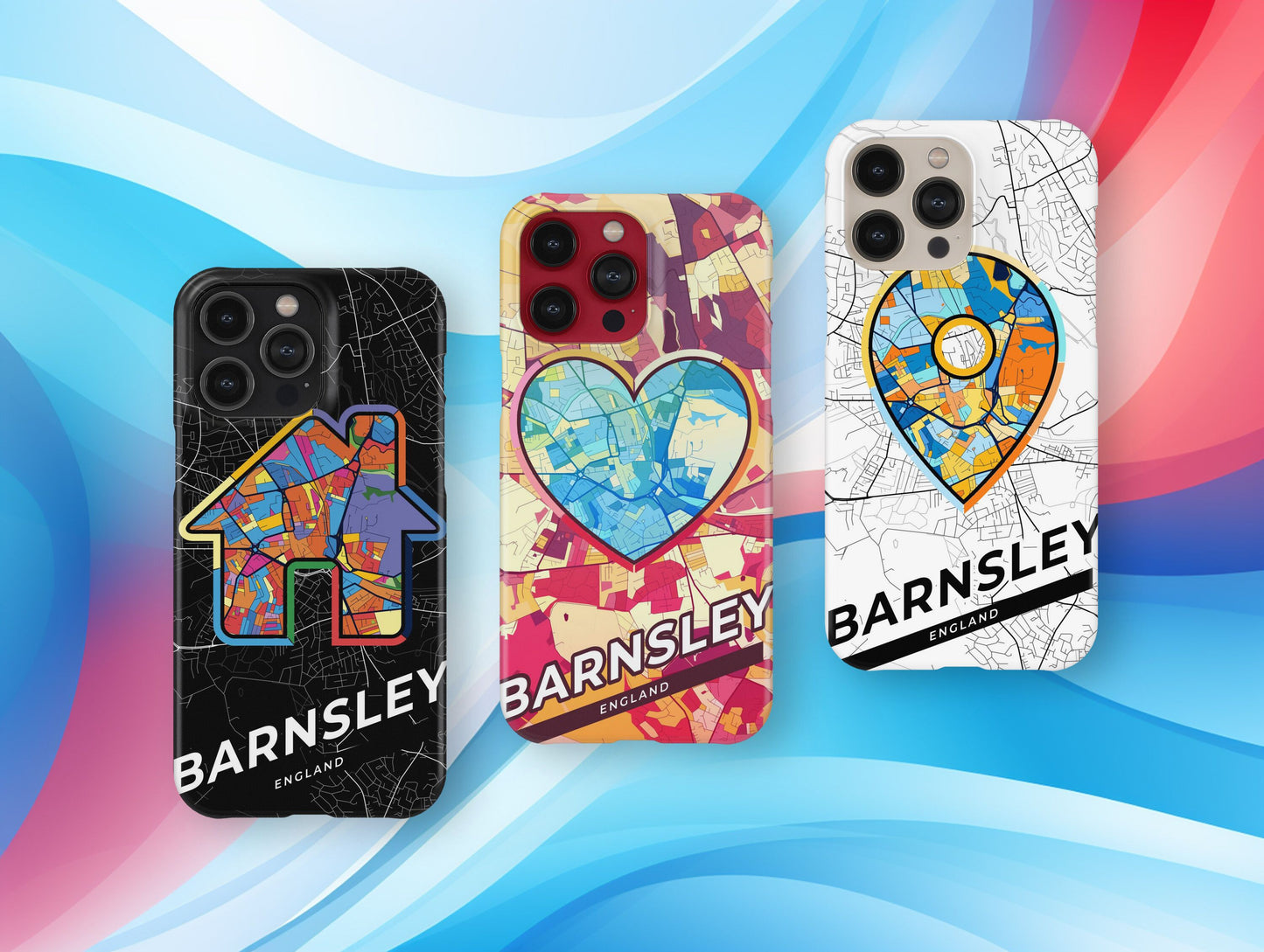 Barnsley England slim phone case with colorful icon. Birthday, wedding or housewarming gift. Couple match cases.
