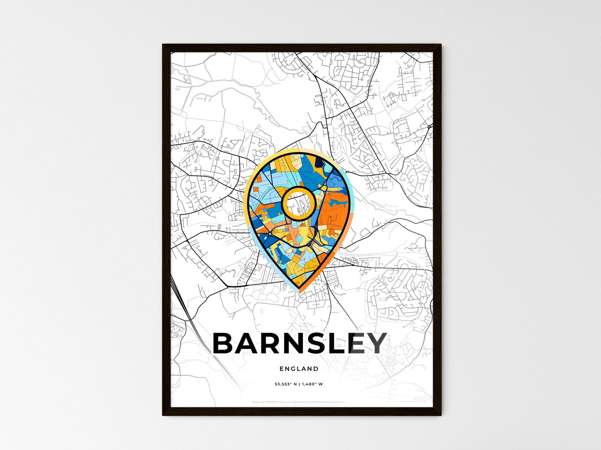 Barnsley England wedding art map with pointer icon