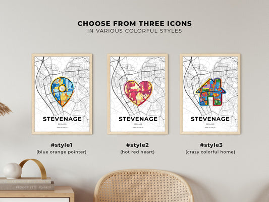 Stevenage England maps with colorful icons
