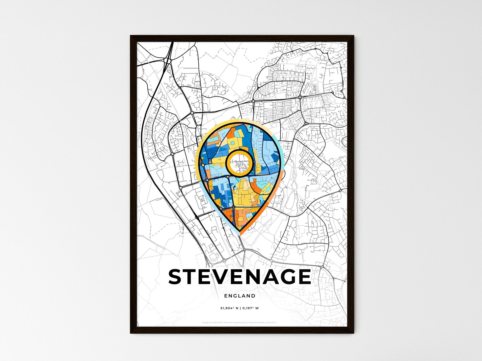 Stevenage England wedding art map with pointer icon