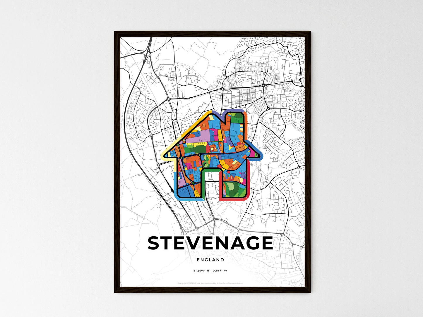 Stevenage England wedding art map with home icon