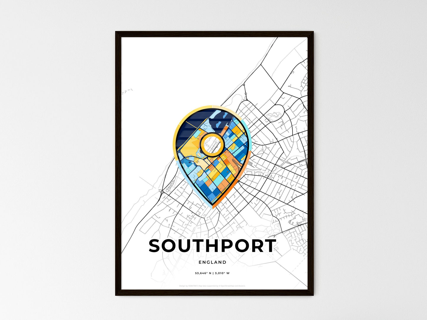 Southport England wedding art map with pointer icon