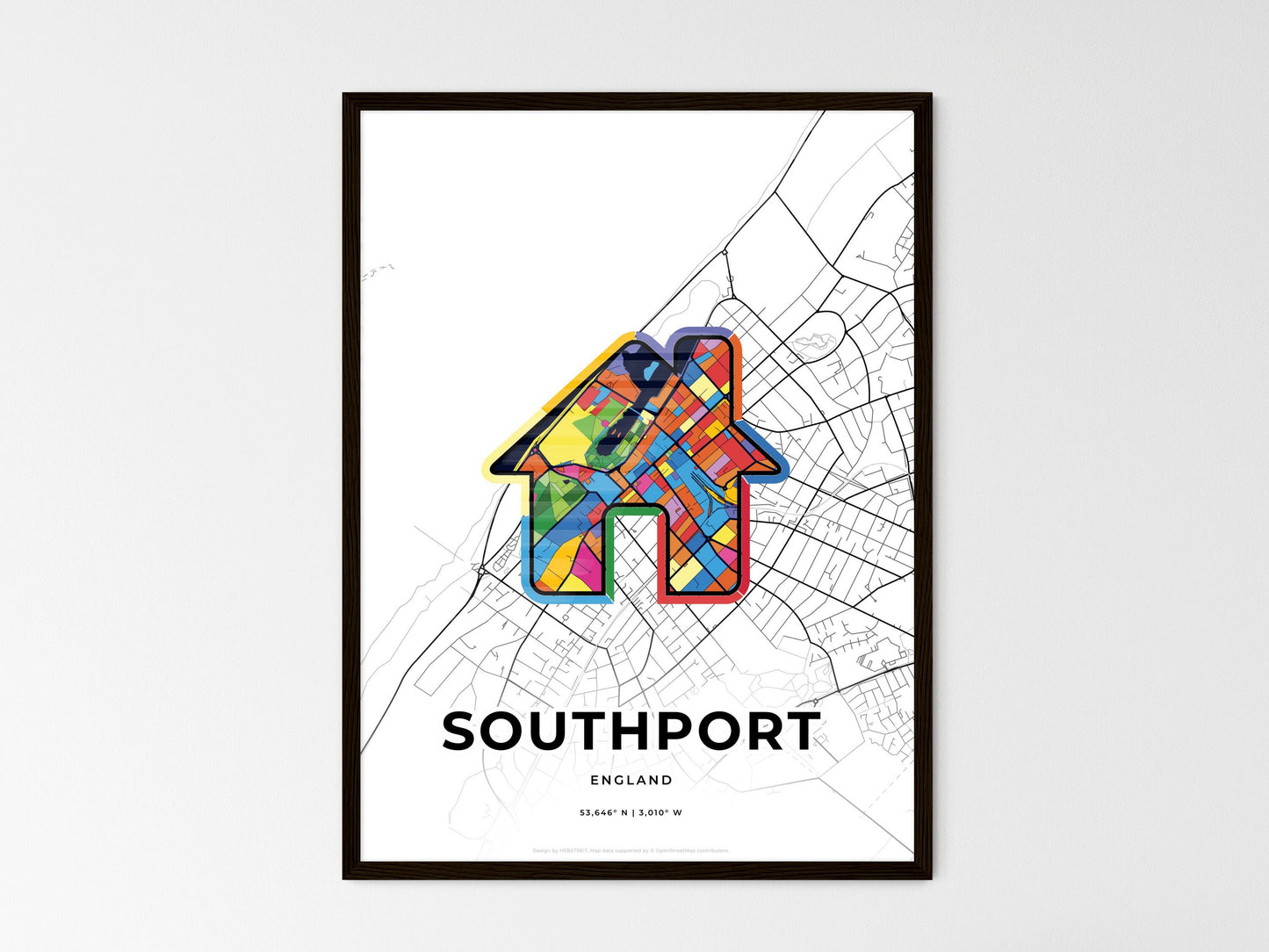 Southport England wedding art map with home icon