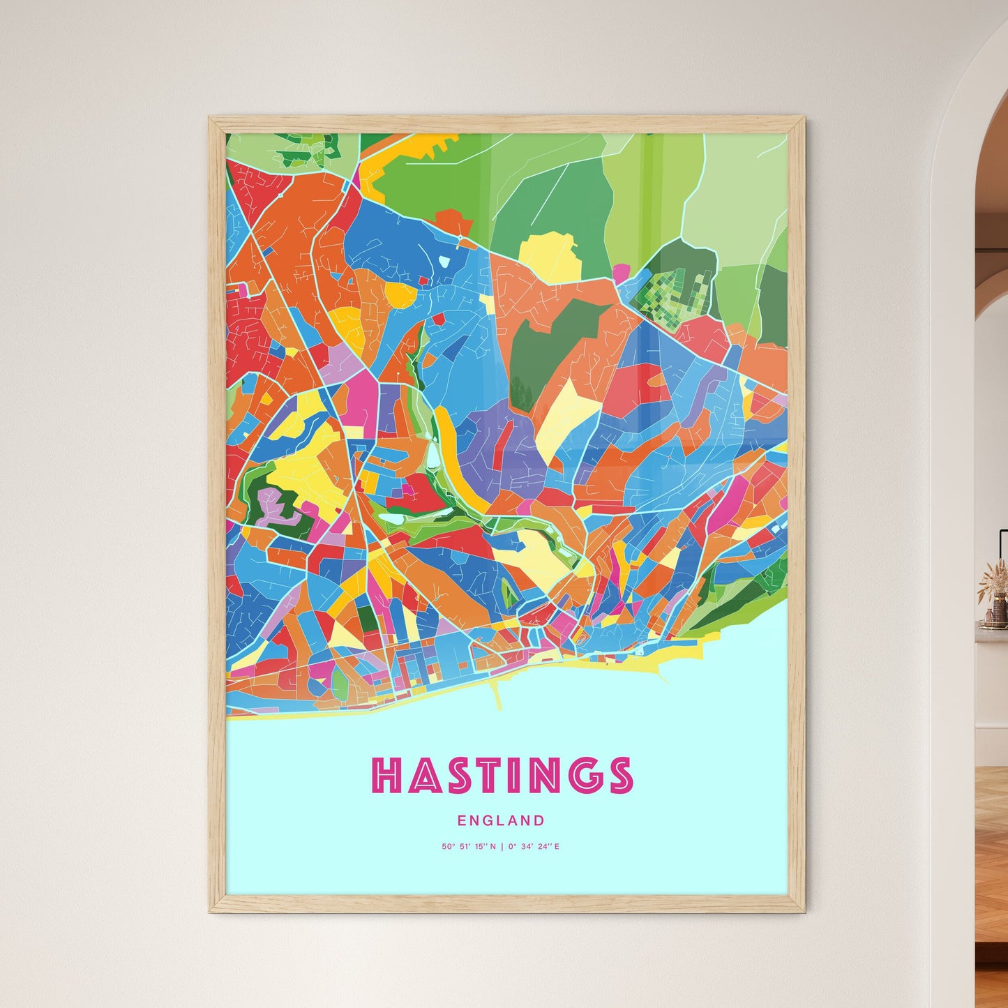 Colorful HASTINGS ENGLAND Fine Art Map Crazy Colors