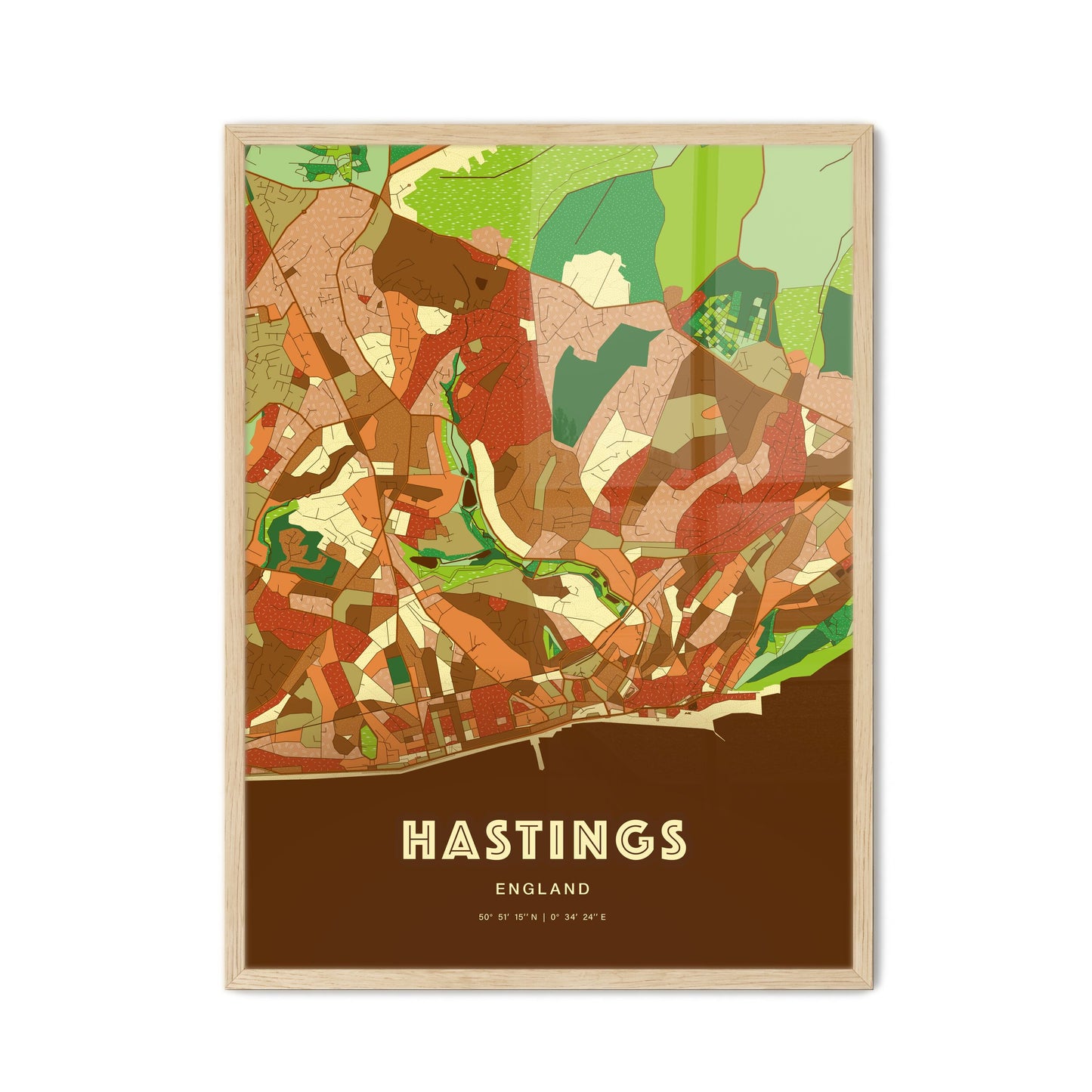 Colorful HASTINGS ENGLAND Fine Art Map Farmhouse