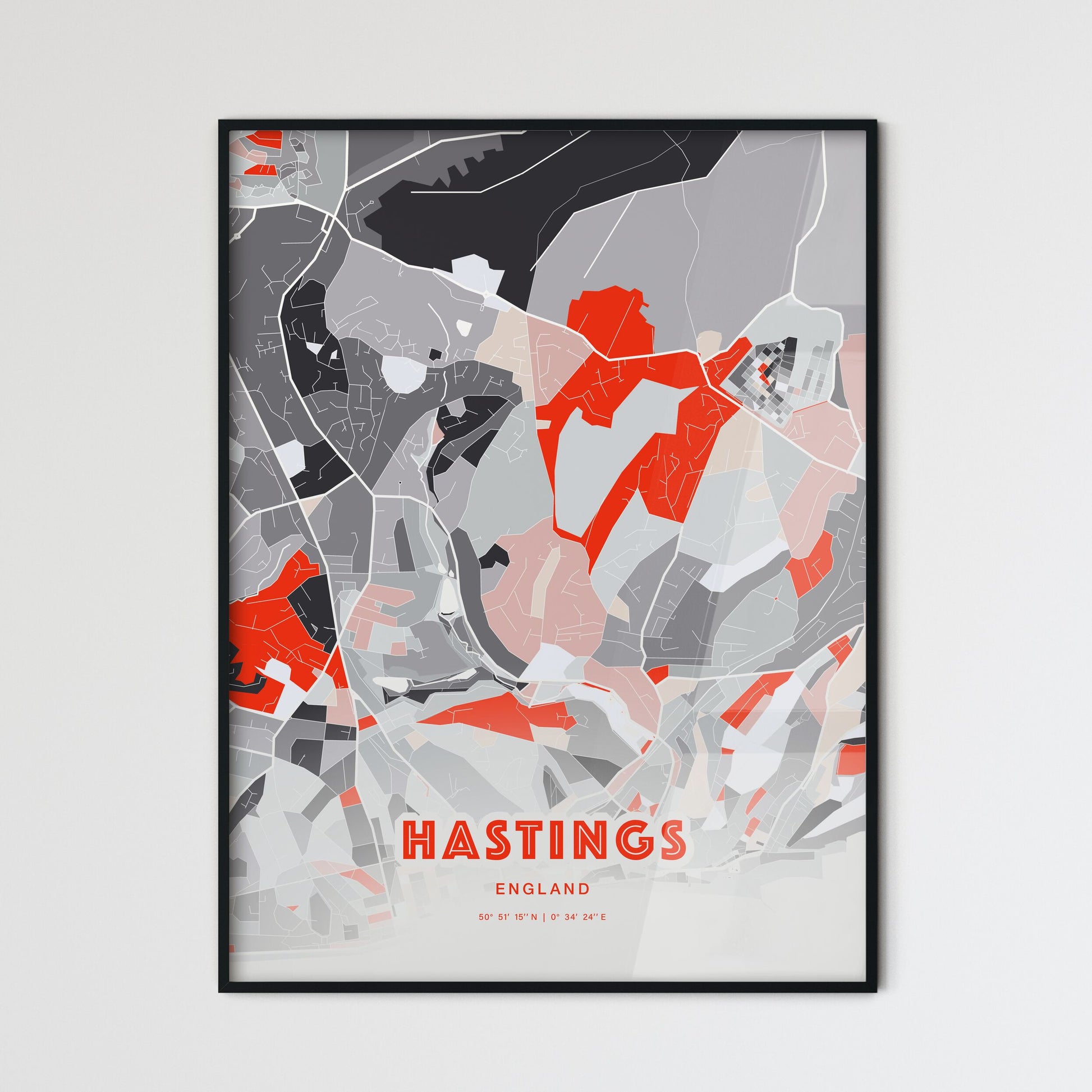 Colorful HASTINGS ENGLAND Fine Art Map Modern