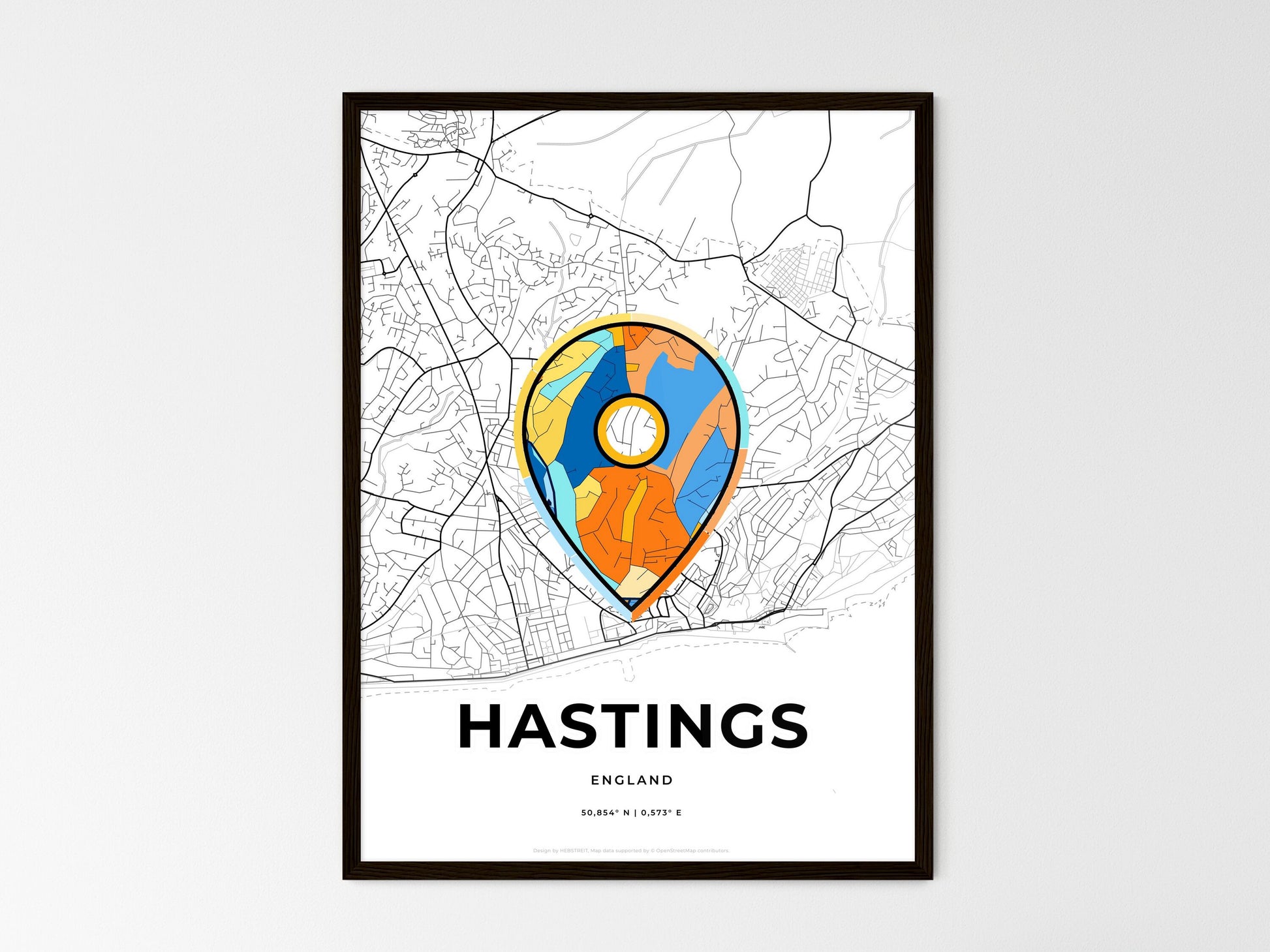 HASTINGS ENGLAND minimal art map with a colorful icon. Where it all began, Couple map gift. Style 1