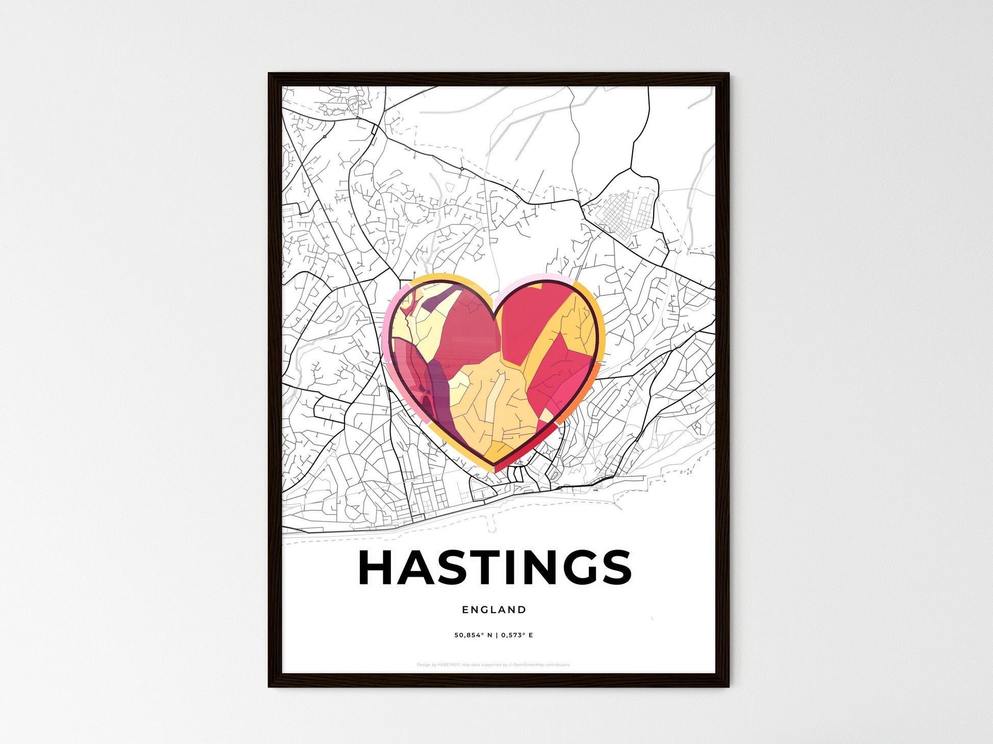 HASTINGS ENGLAND minimal art map with a colorful icon. Where it all began, Couple map gift. Style 2