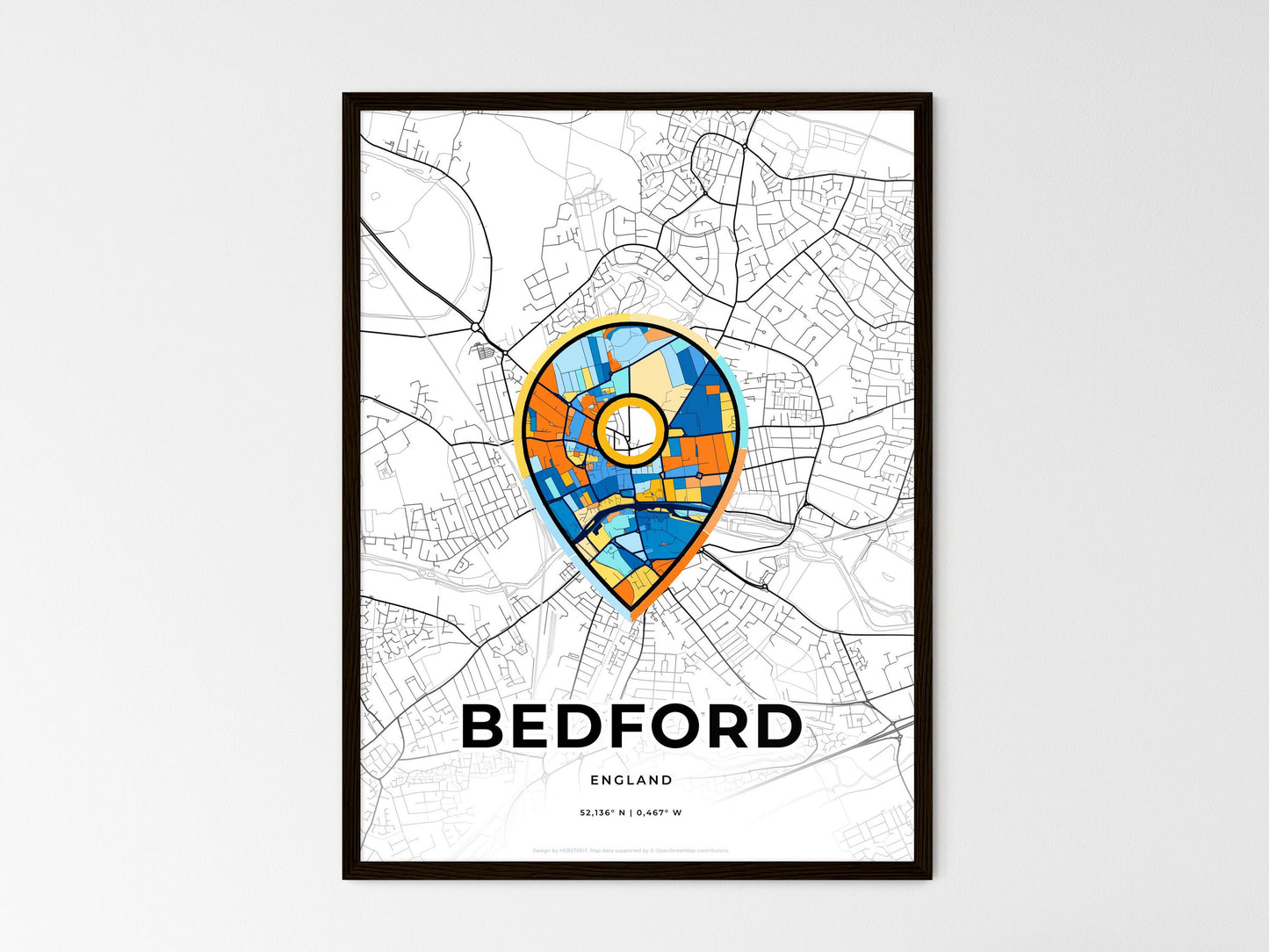 Bedford England wedding art map with pointer icon