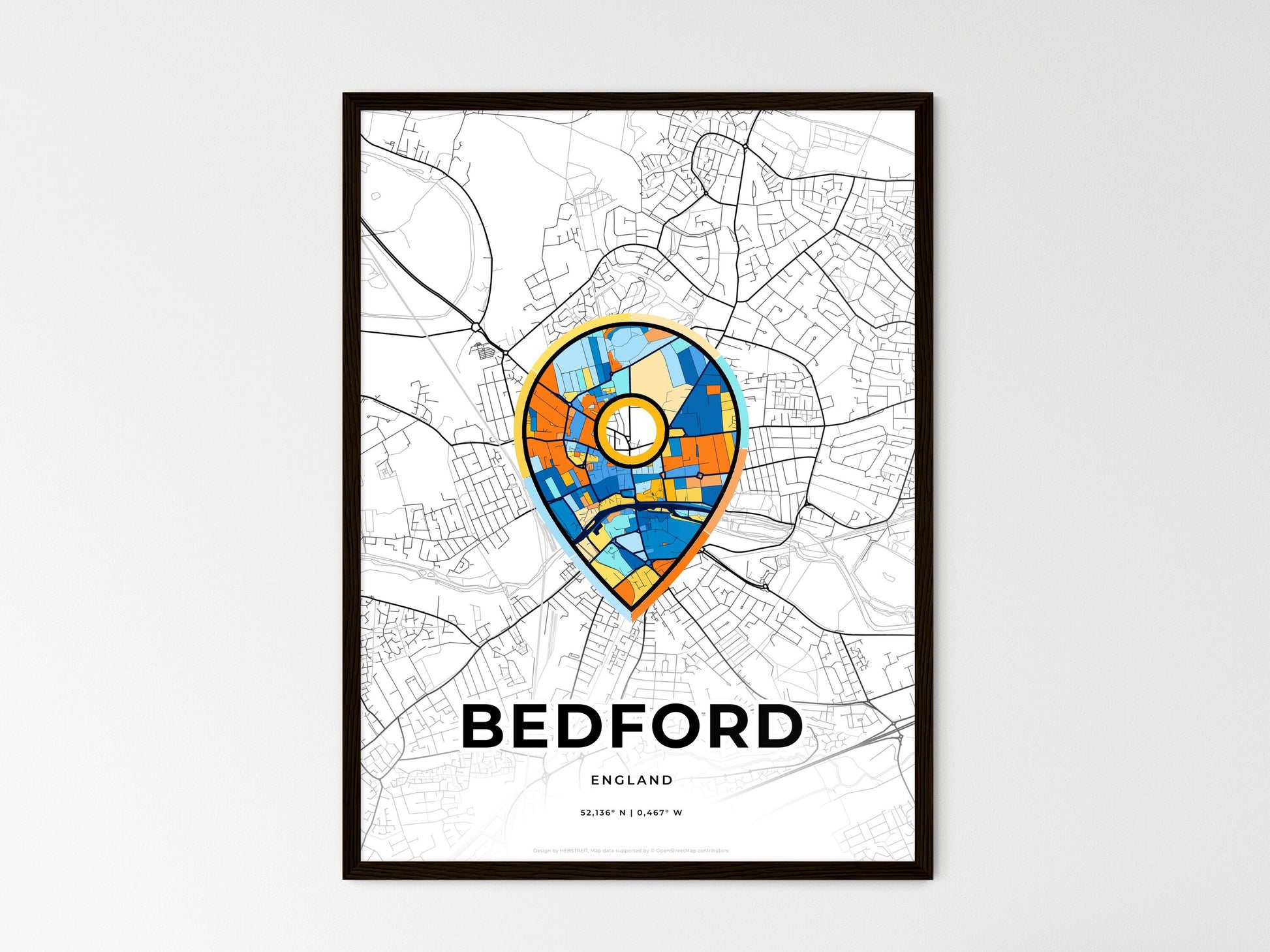 Bedford England wedding art map with pointer icon