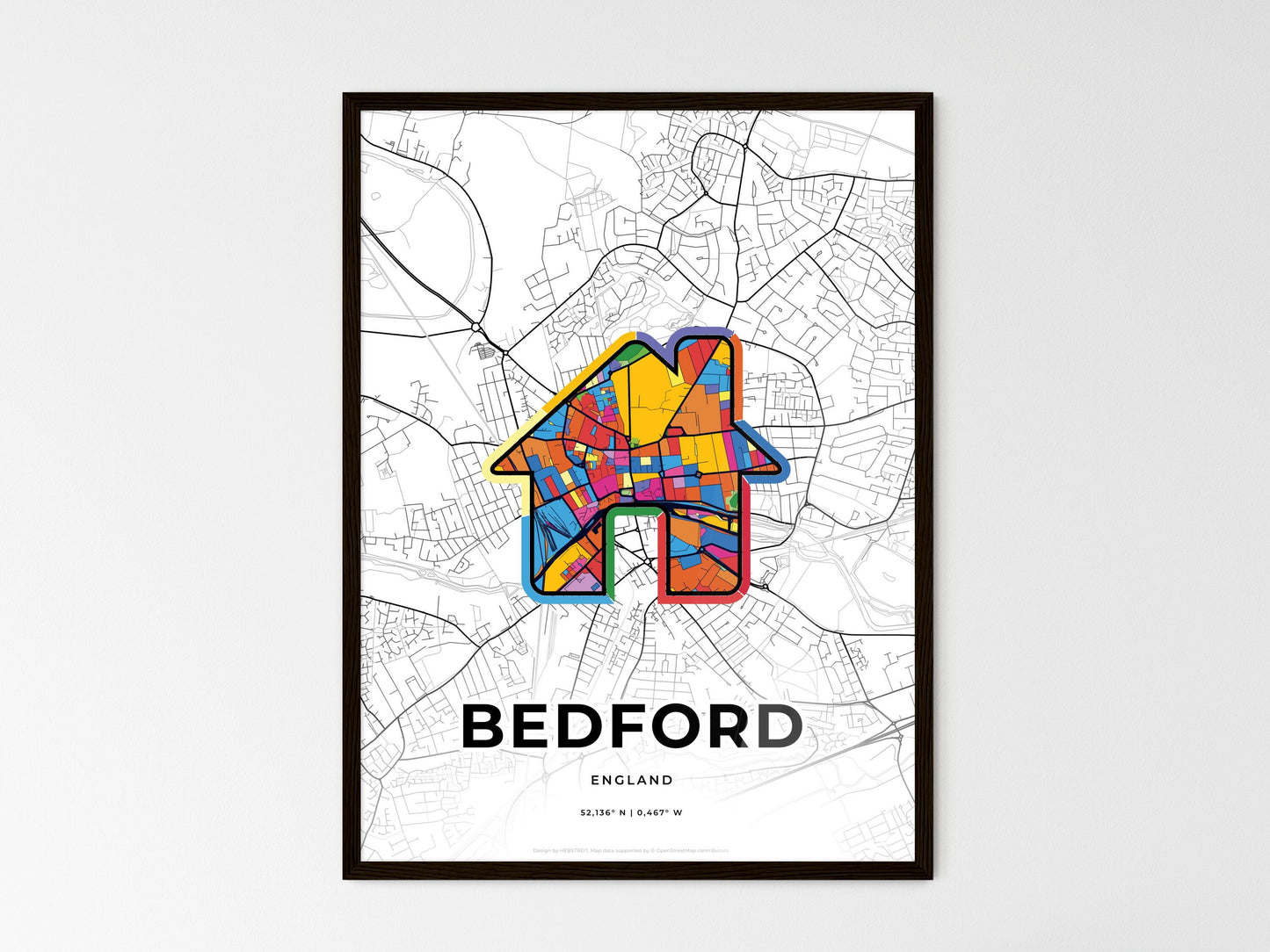 Bedford England wedding art map with home icon