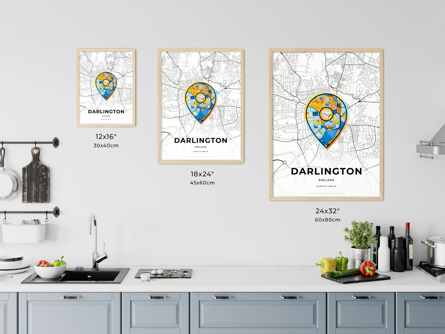 Darlington England art map size chart