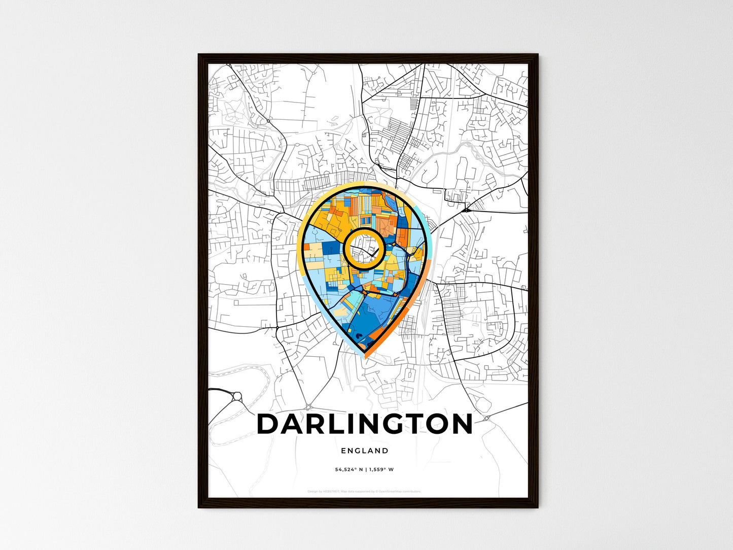 Darlington England wedding art map with pointer icon
