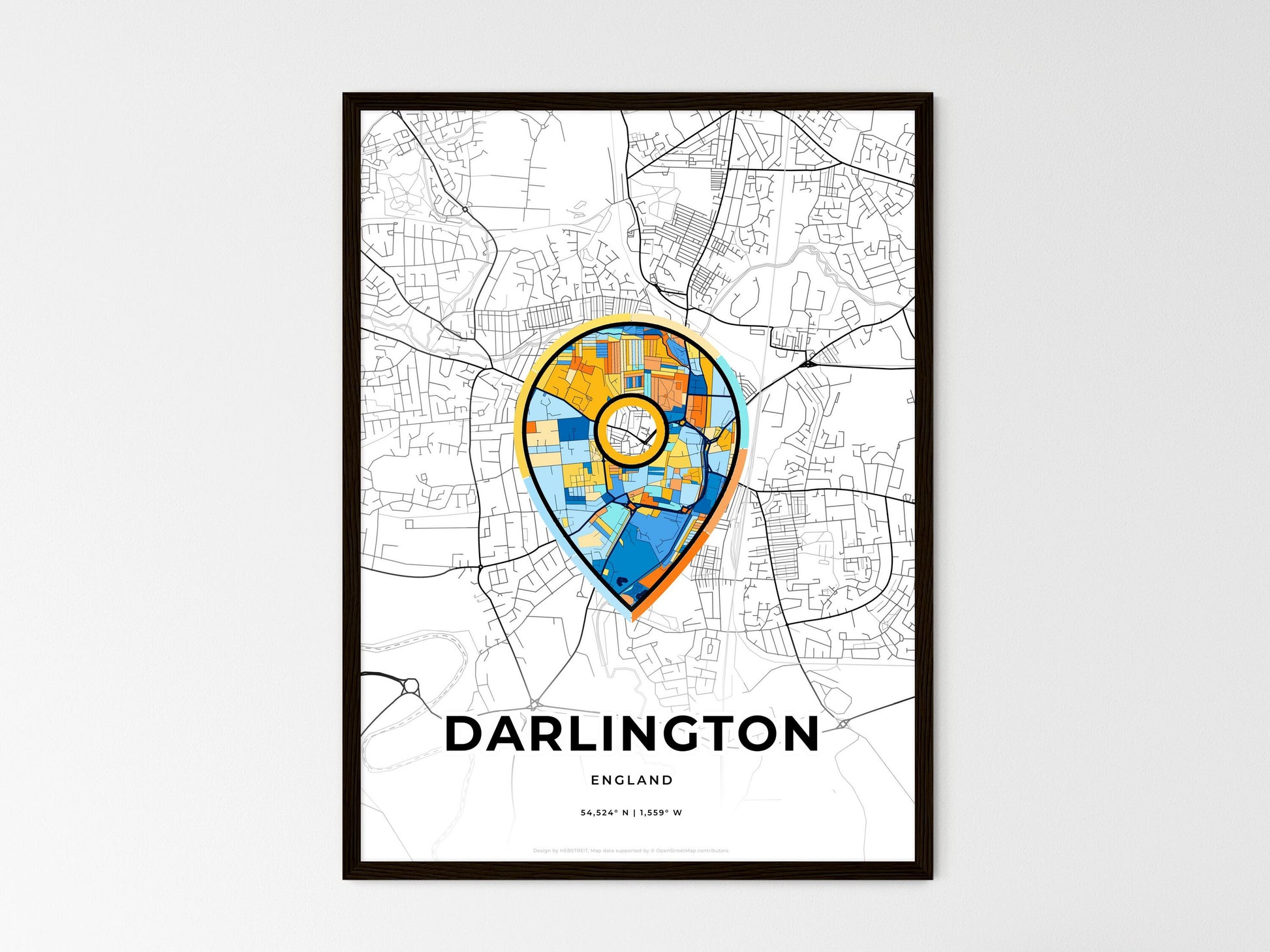 Darlington England wedding art map with pointer icon