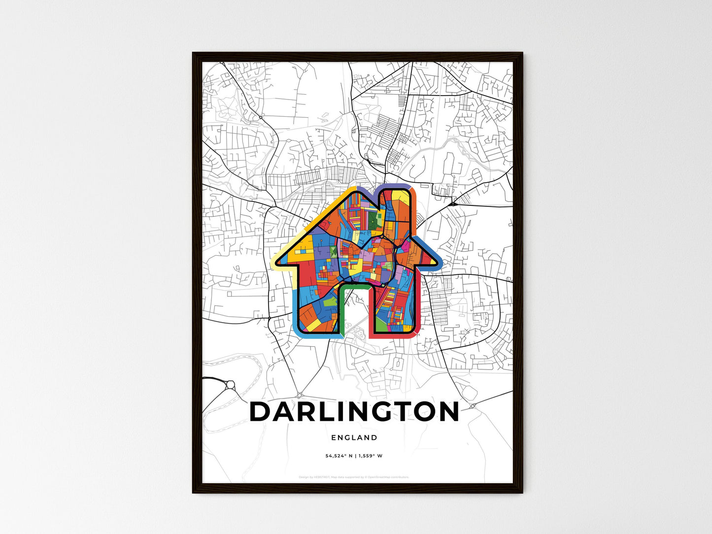 Darlington England wedding art map with home icon