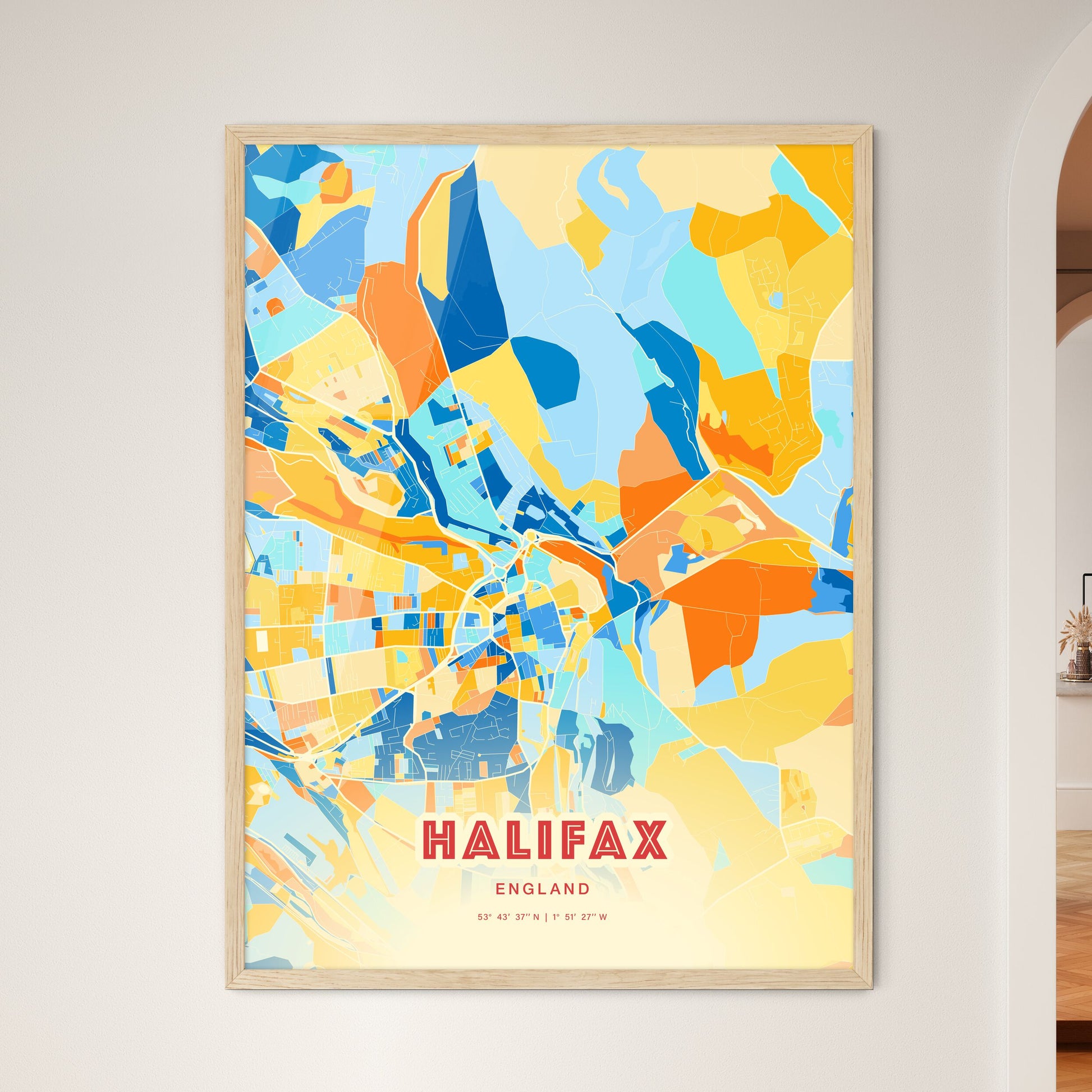 Colorful Halifax England Fine Art Map Blue Orange